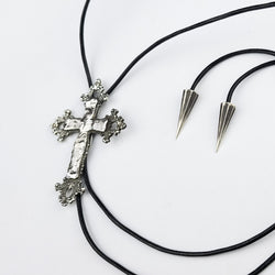 Collection of Baroque Cross String Bolo Tie in a gallery layout