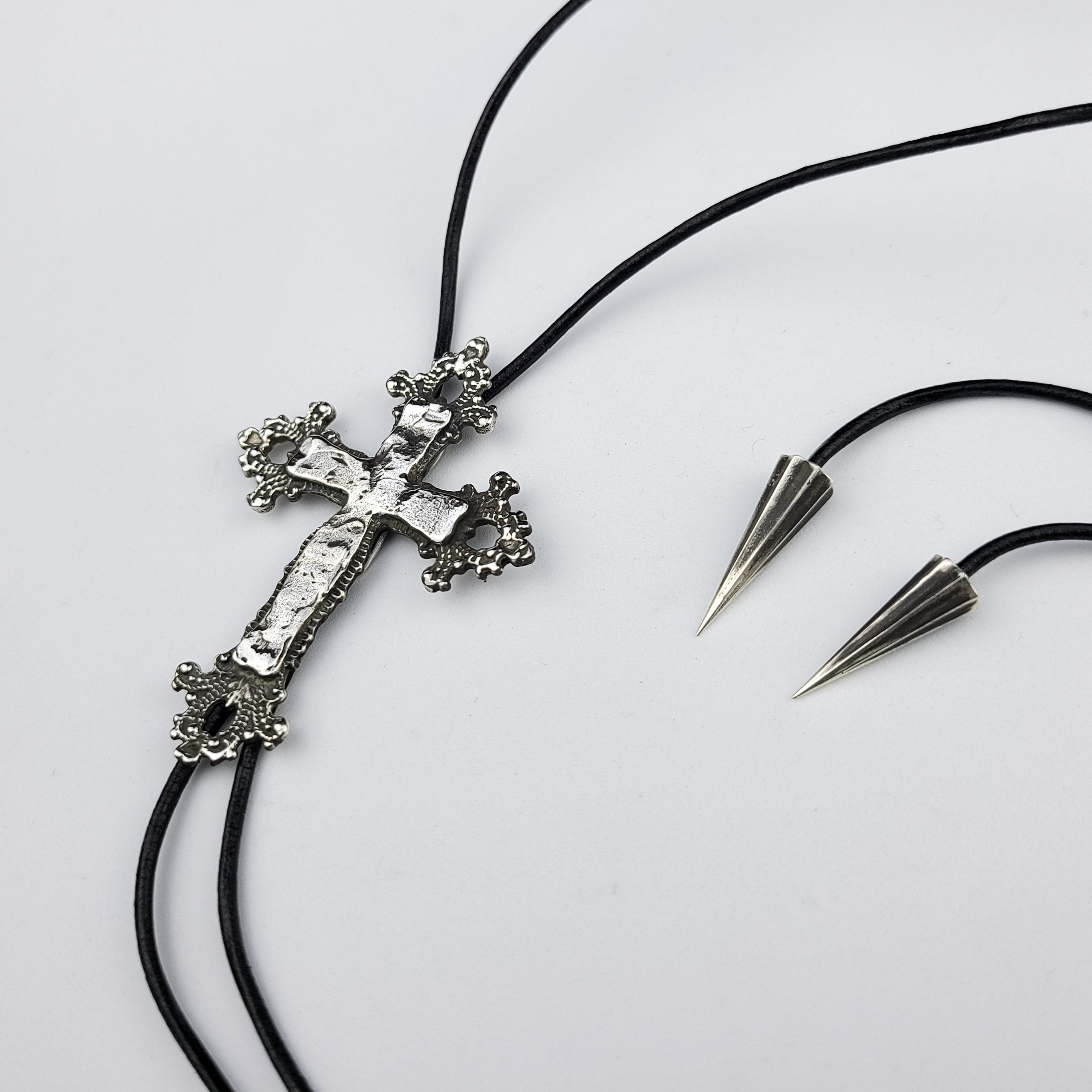 Collection of Baroque Cross String Bolo Tie in a gallery layout