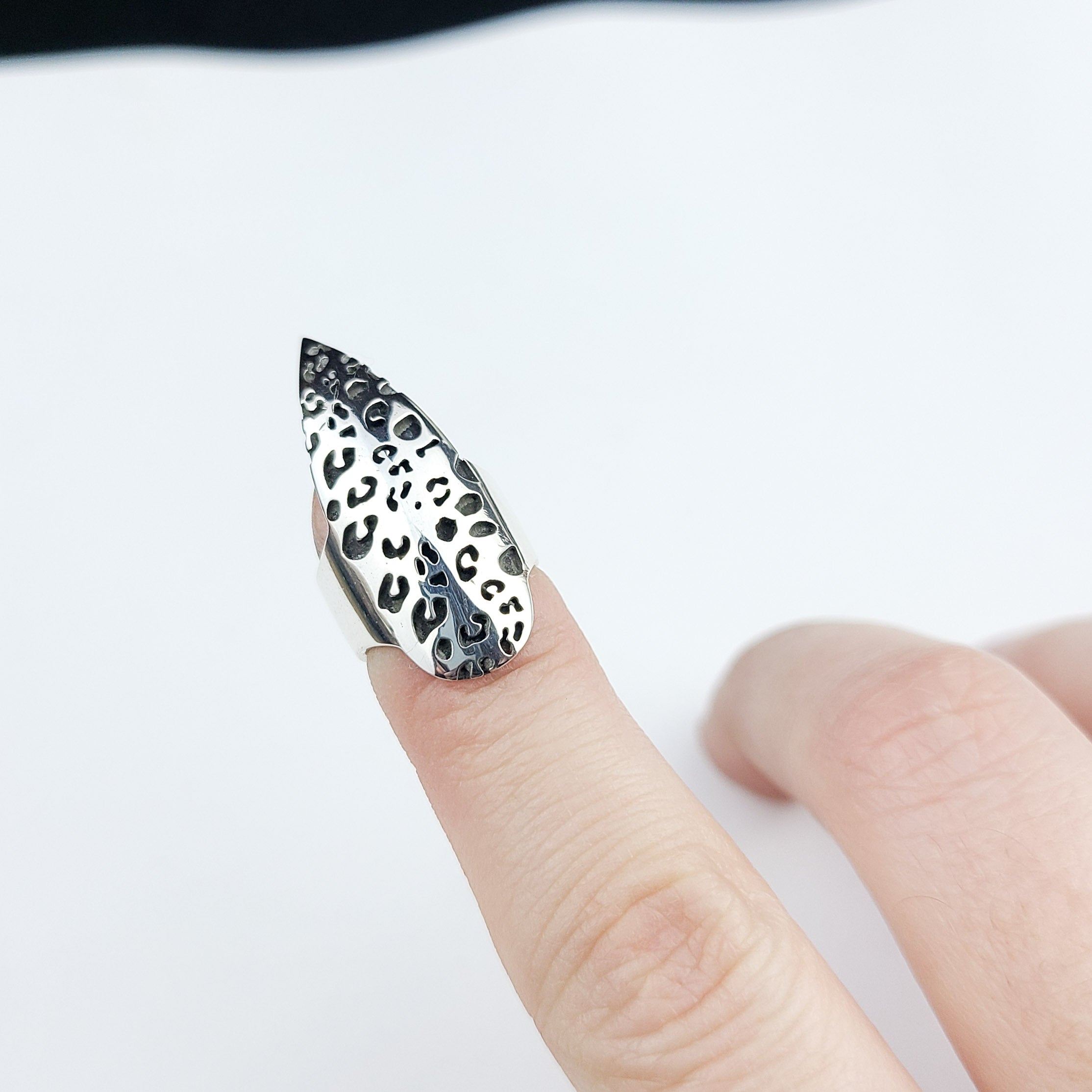 Collection of Leopard Print Stilletto Claw Finger Tip Ring in a gallery layout