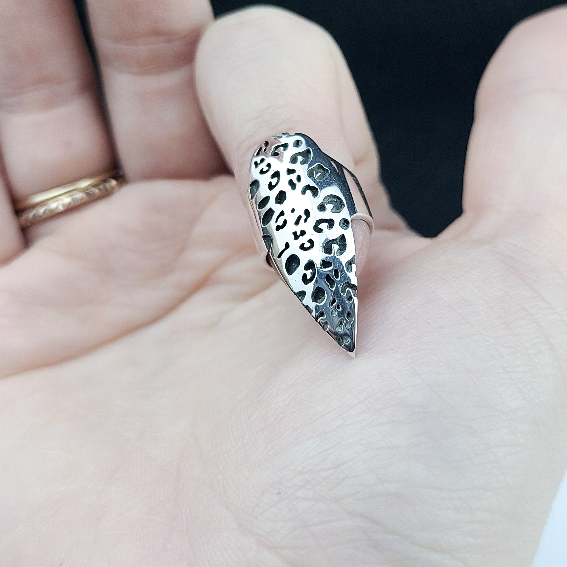 Collection of Leopard Print Stilletto Claw Finger Tip Ring in a gallery layout