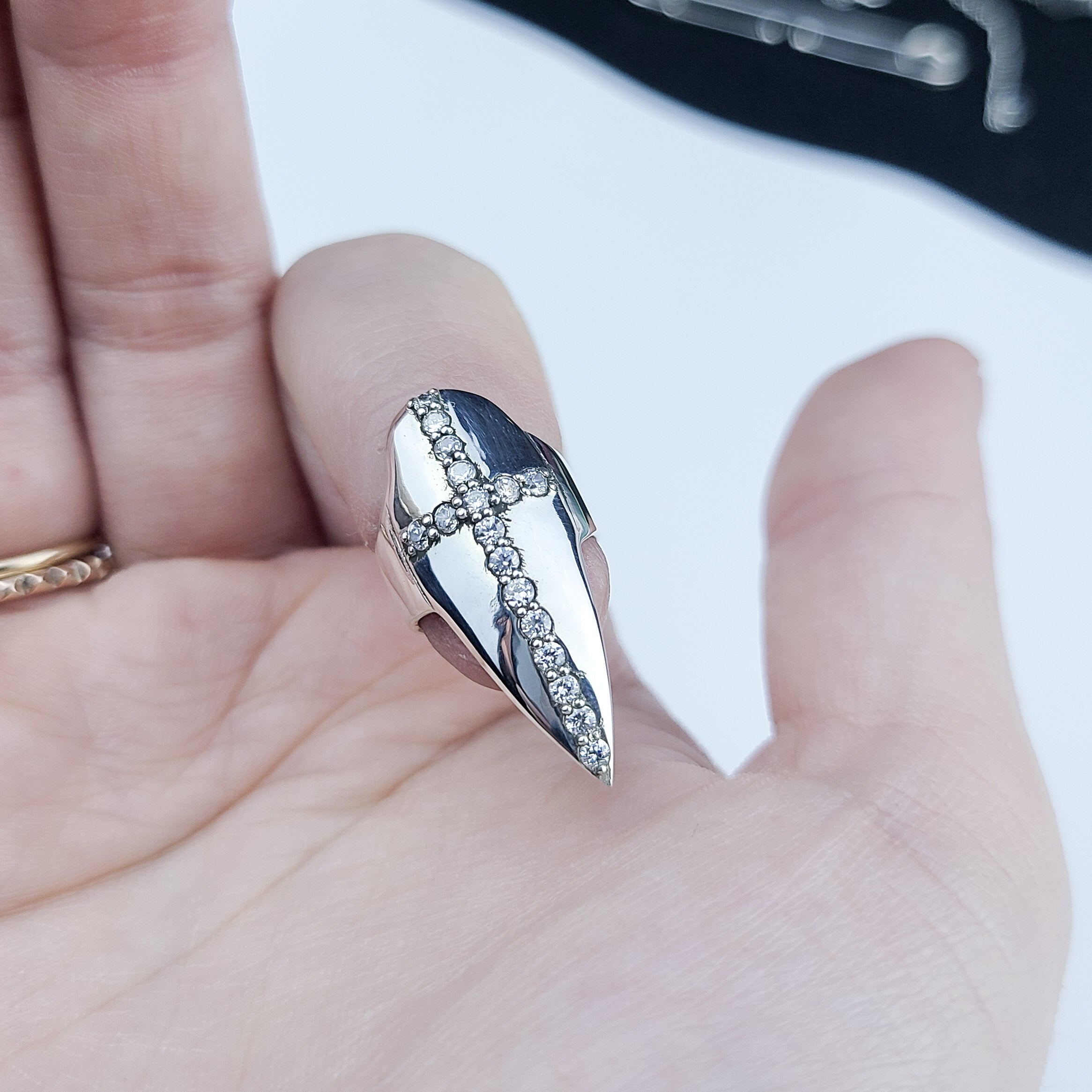 Diamond Cross Fake Nail Claw Ring — Inchoo Bijoux