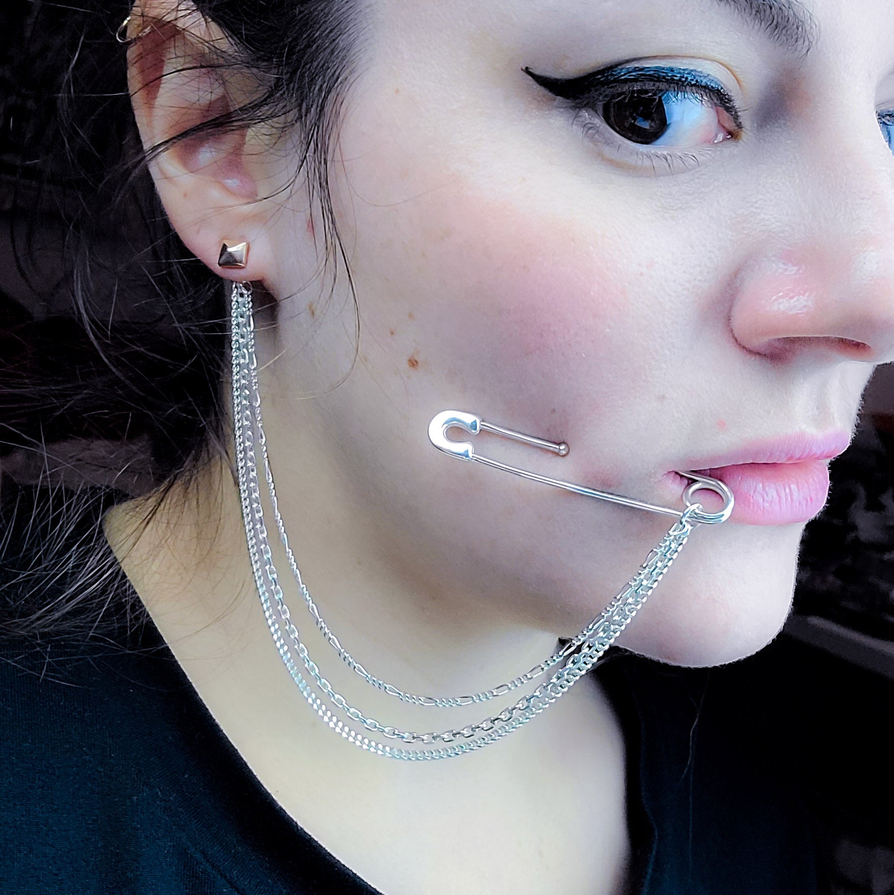 Collection of Bold FAKE Cheek Piercing Safety Pin in a gallery layout