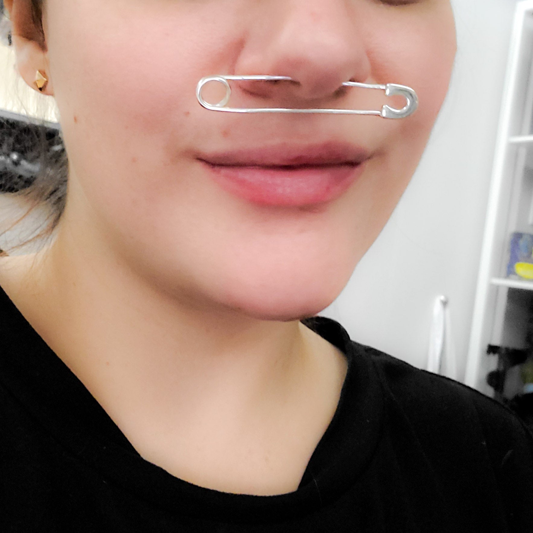 Collection of Bold Cheek Piercing Safety Pin in a gallery layout