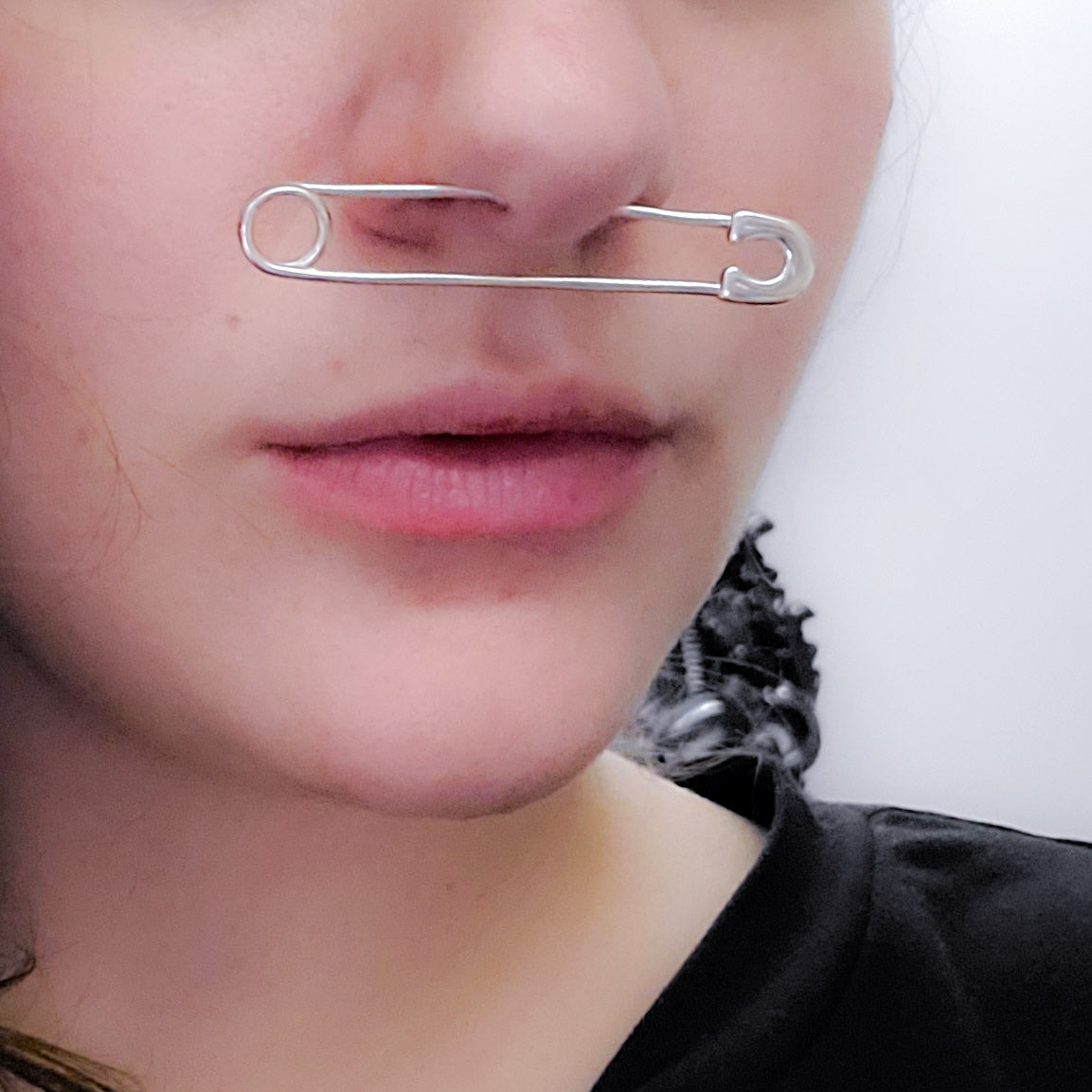 Collection of Bold FAKE Cheek Piercing Safety Pin in a gallery layout