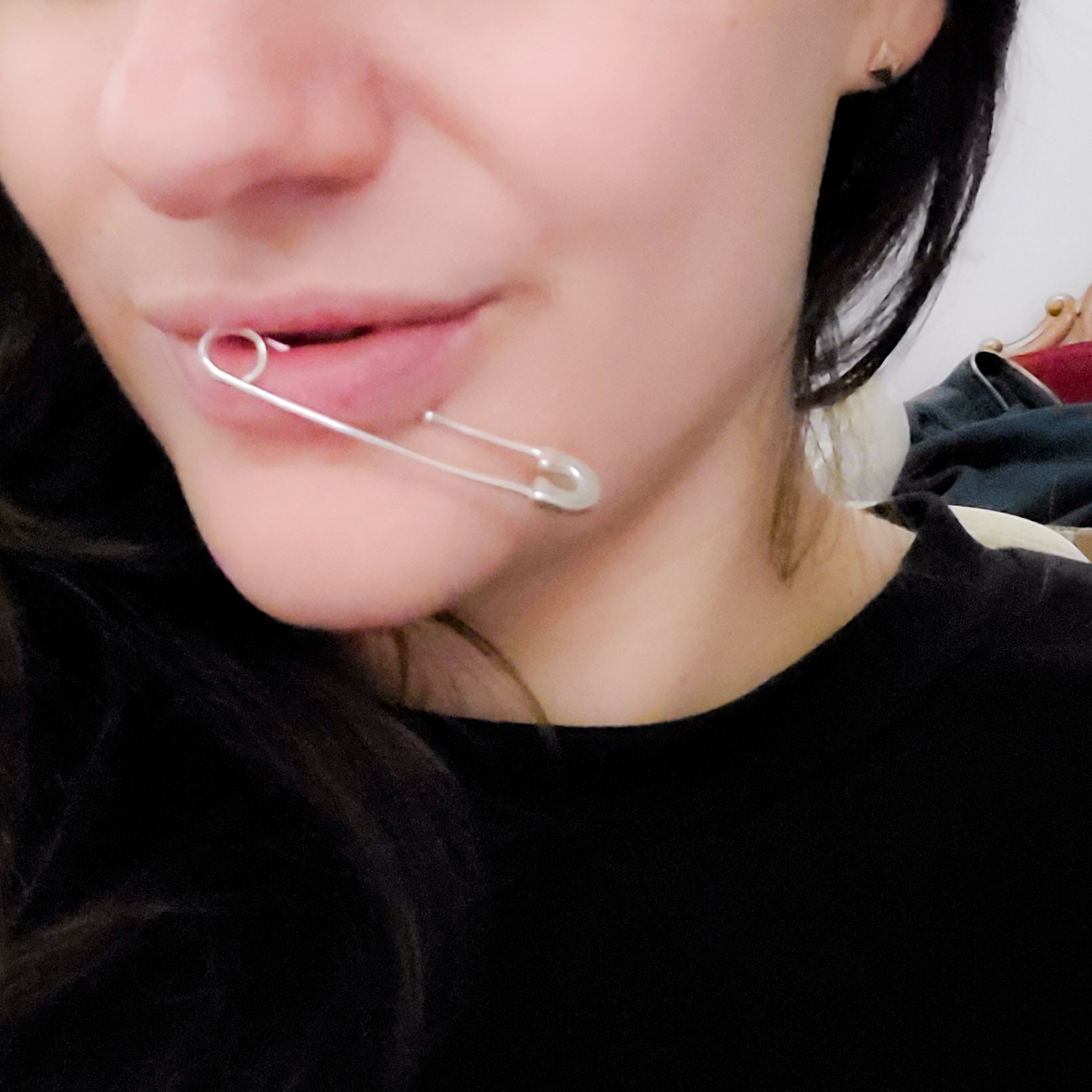 Collection of Bold Cheek Piercing Safety Pin in a gallery layout