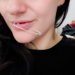 Collection of Bold FAKE Cheek Piercing Safety Pin in a gallery layout