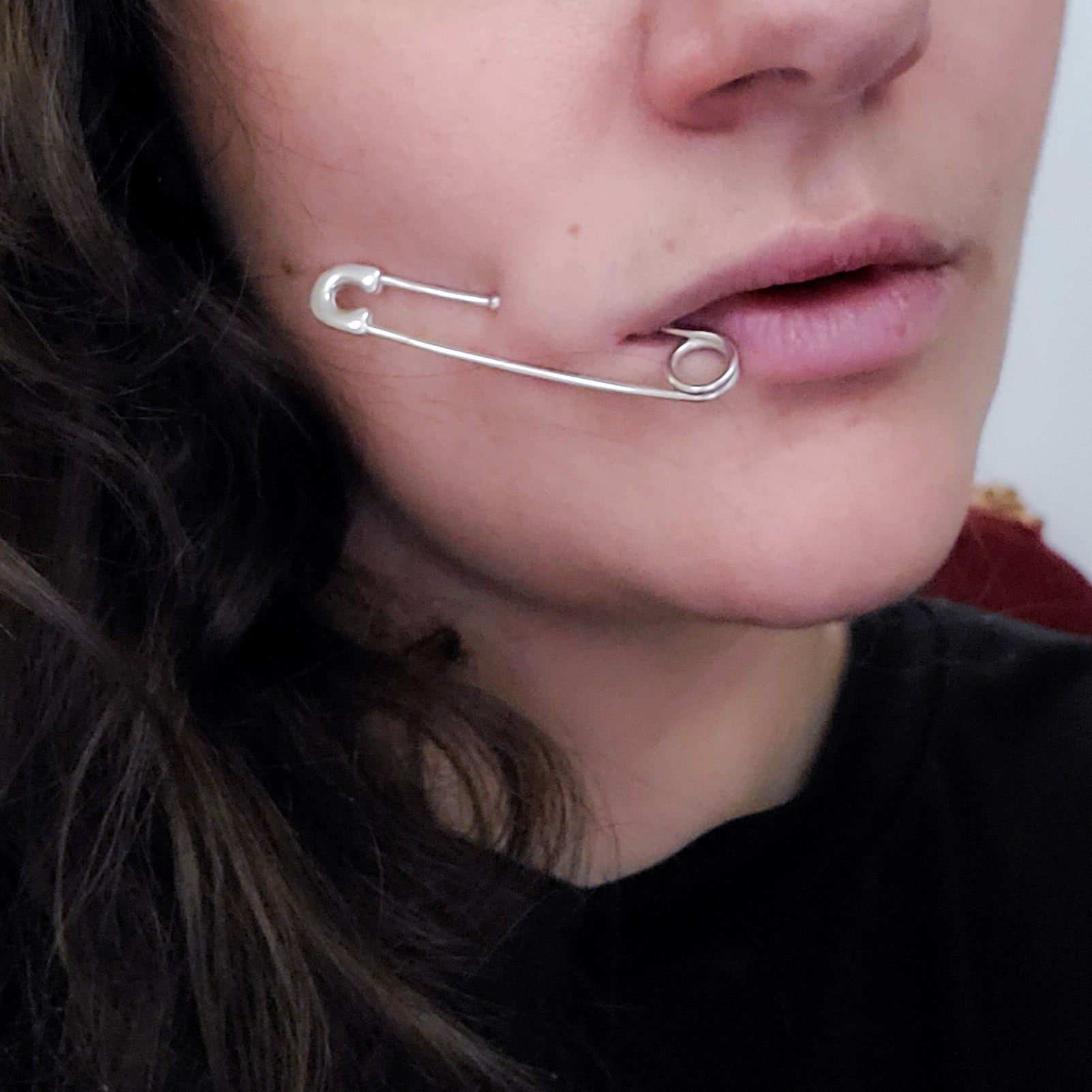 Collection of Bold FAKE Cheek Piercing Safety Pin in a gallery layout