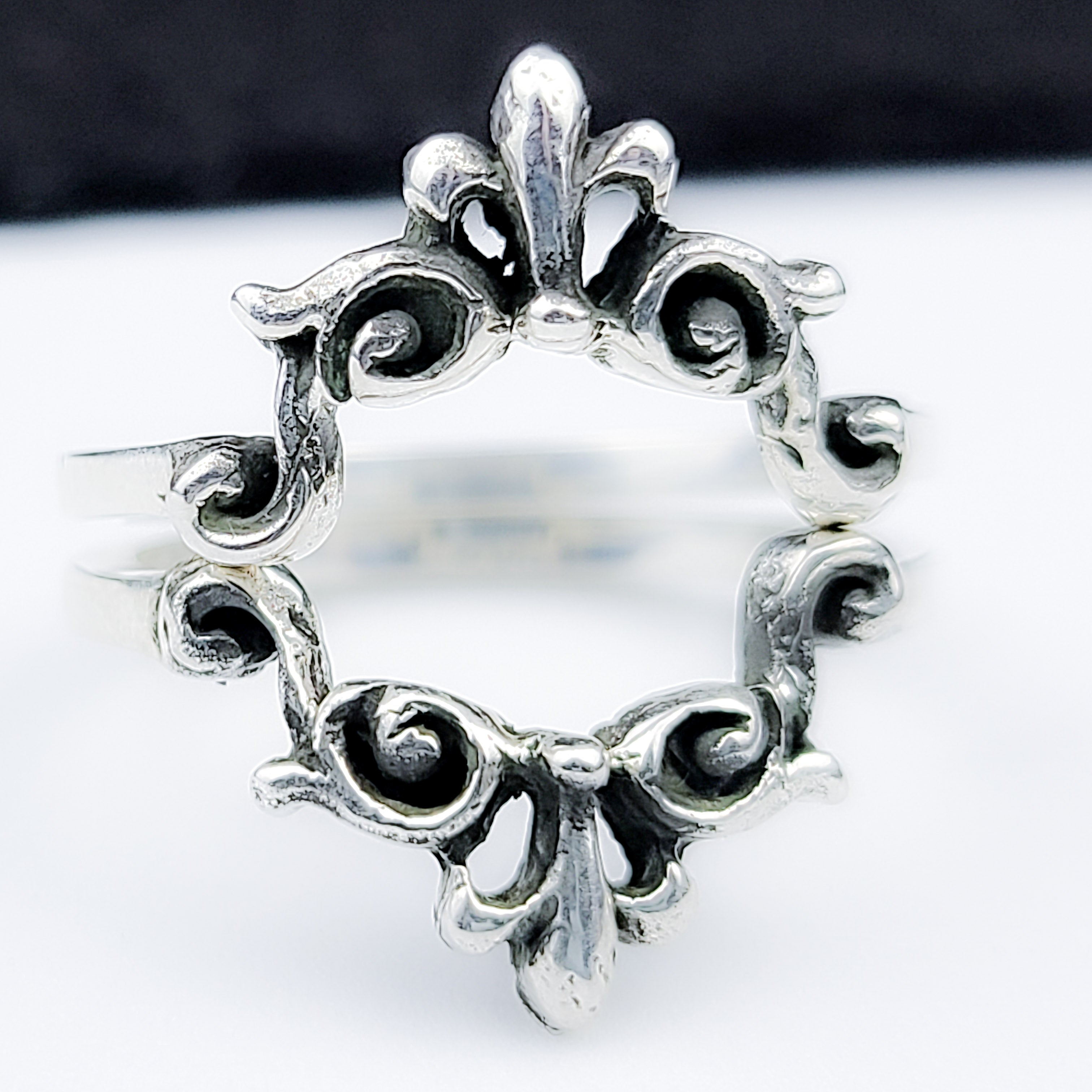 Collection of Silver Big Baroque Curves Lace Stacking Ring in a gallery layout