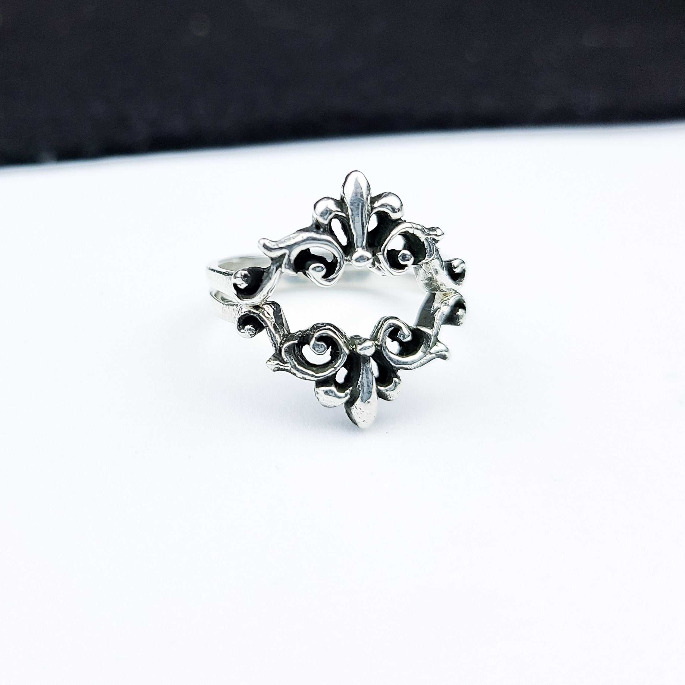 Collection of Silver Small Baroque Curves Lace Ring in a gallery layout