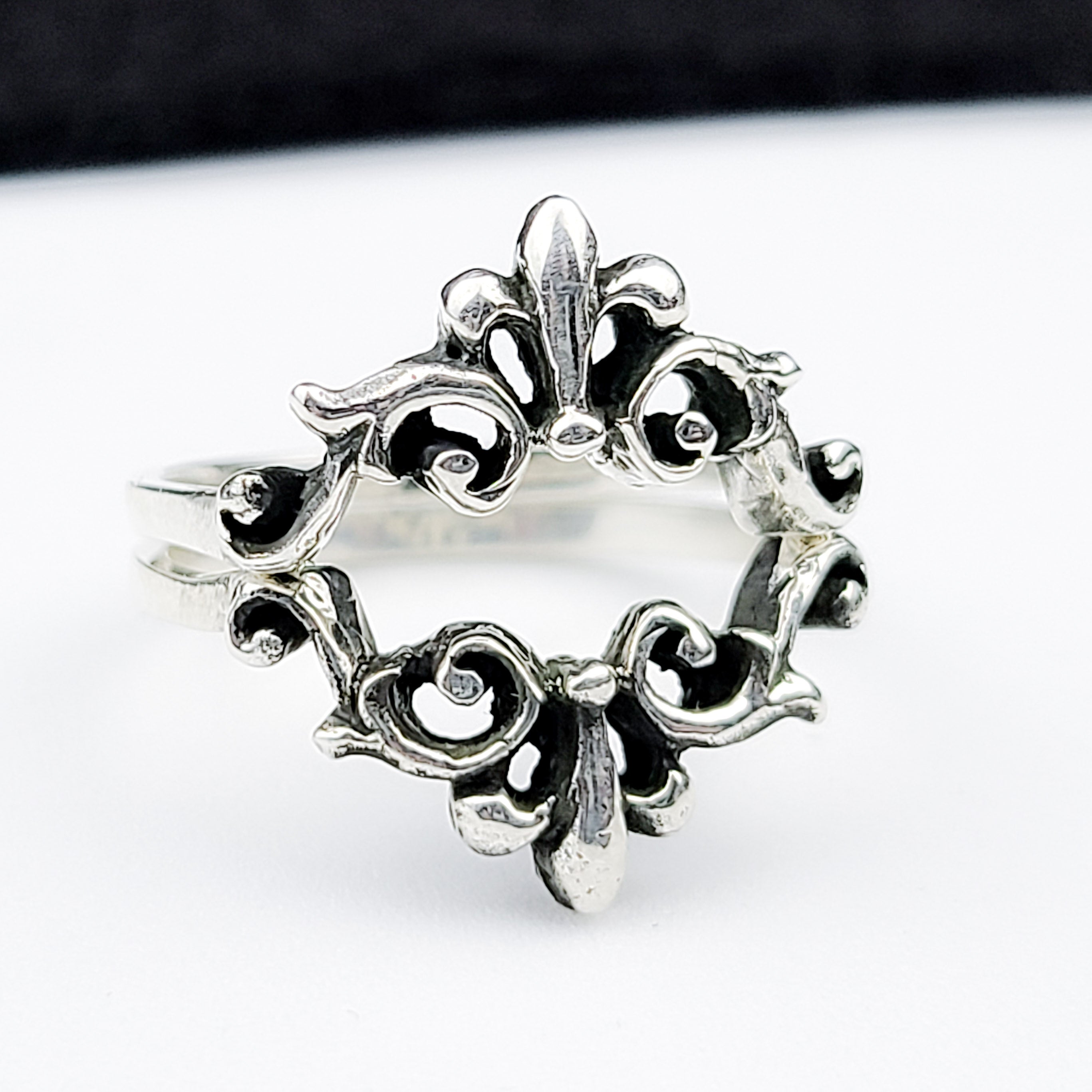 Collection of Silver Small Baroque Curves Lace Ring in a gallery layout