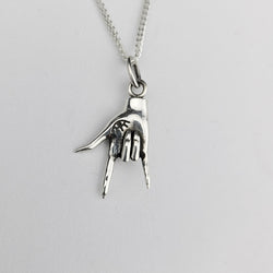 Collection of ASL I Love You Silver Hand Pendant in a gallery layout