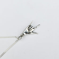 Collection of ASL I Love You Silver Hand Pendant in a gallery layout