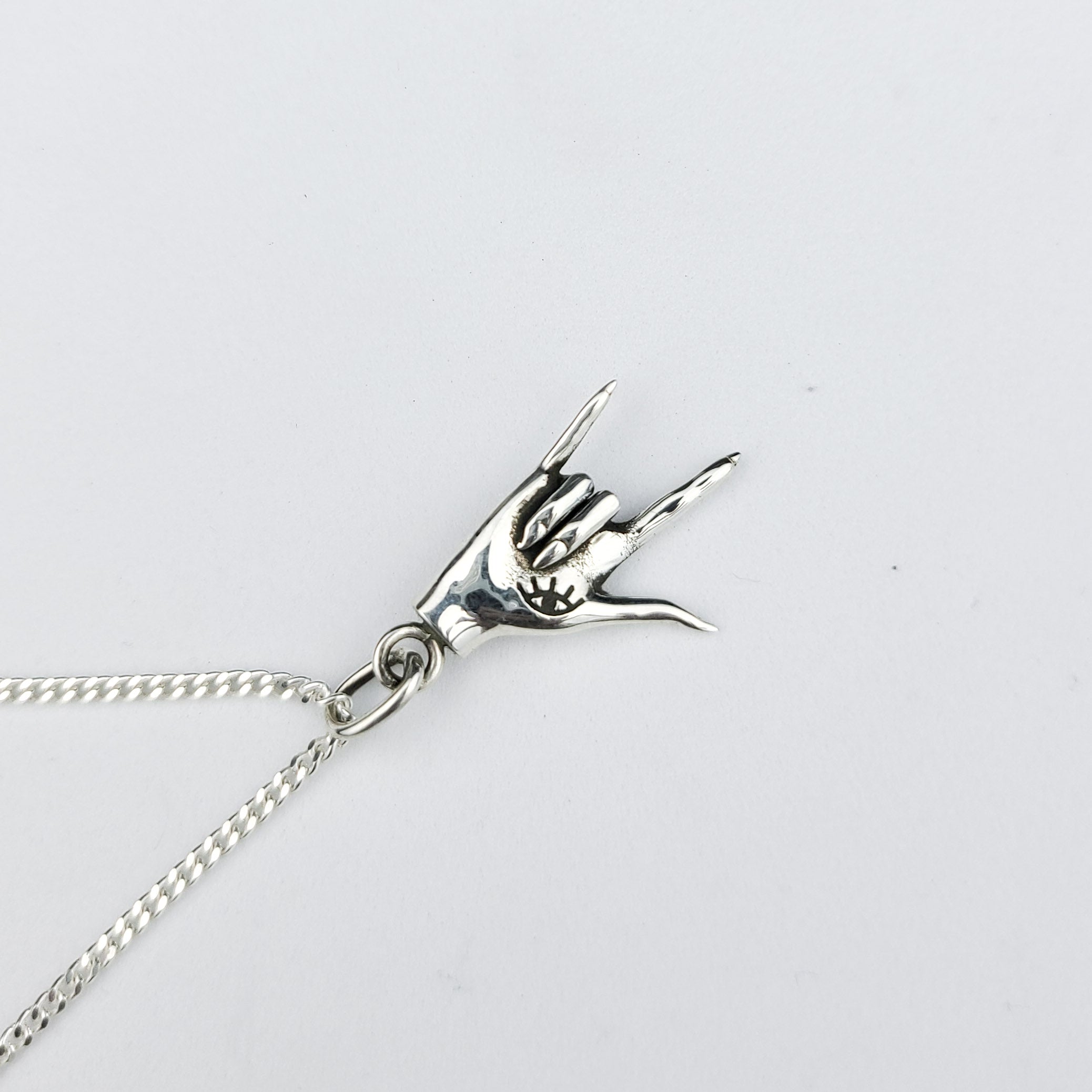 ASL I Love You Silver Hand Pendant