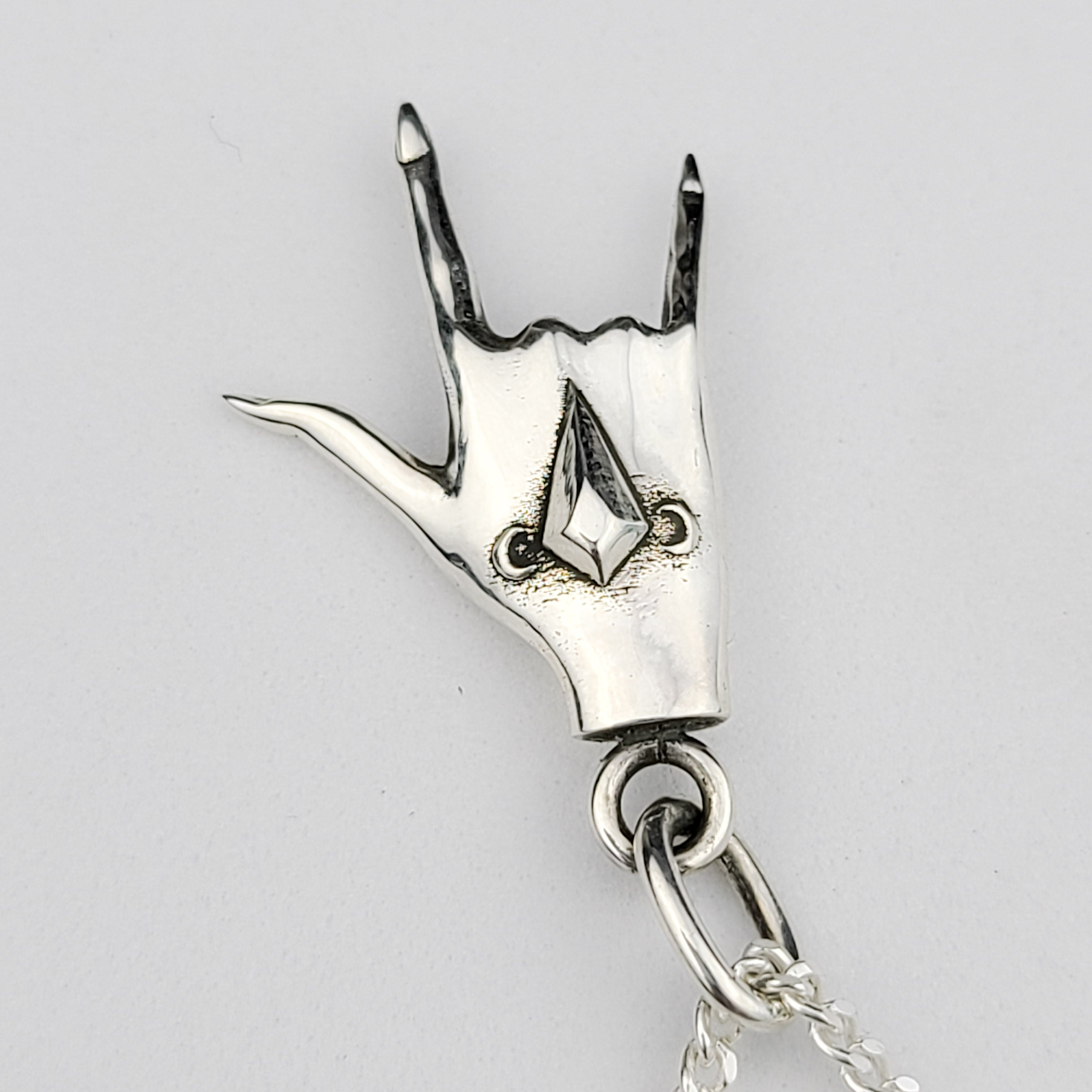 Collection of ASL I Love You Silver Hand Pendant in a gallery layout