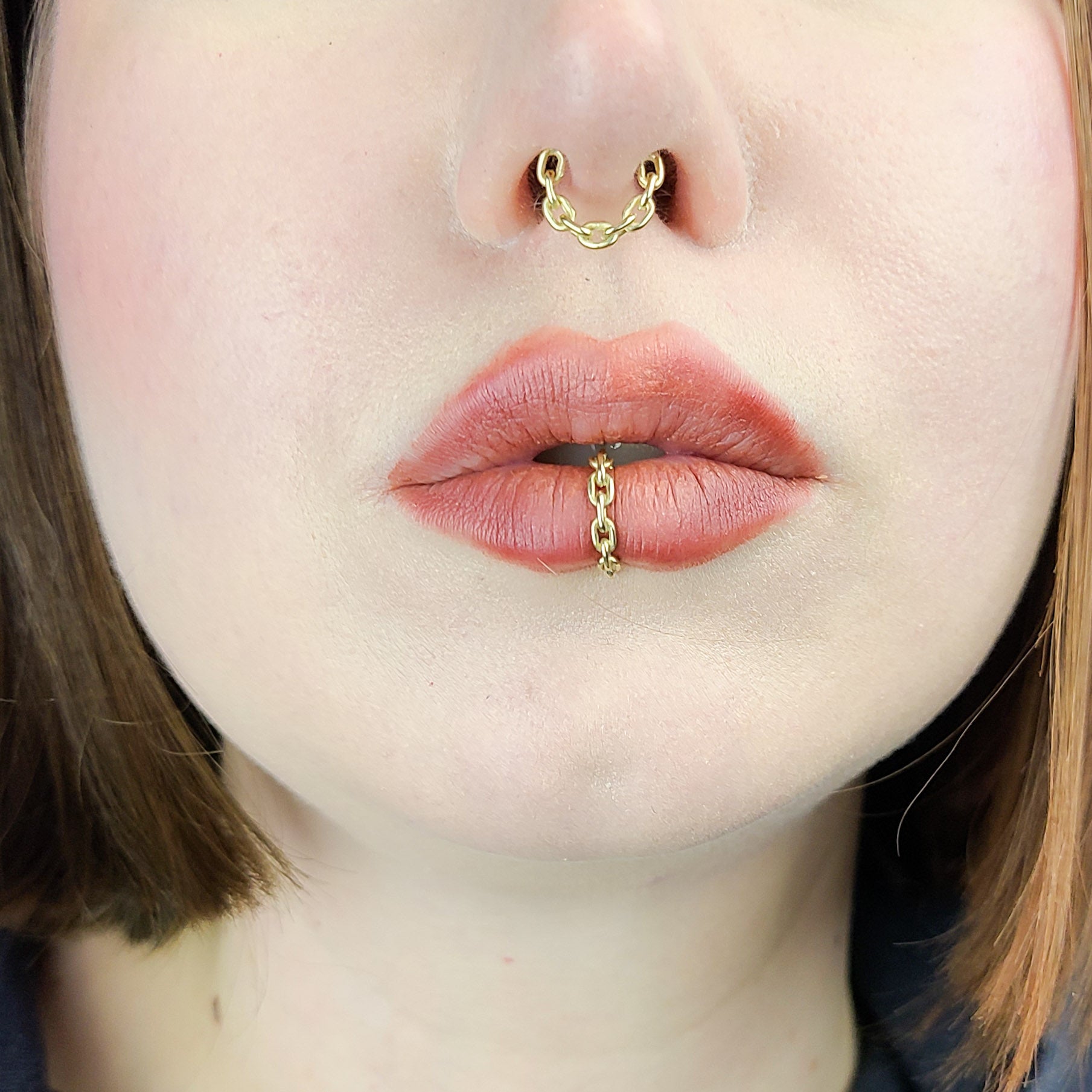 Collection of 10K - 14K Yellow Gold Chain Septum Ring in a gallery layout