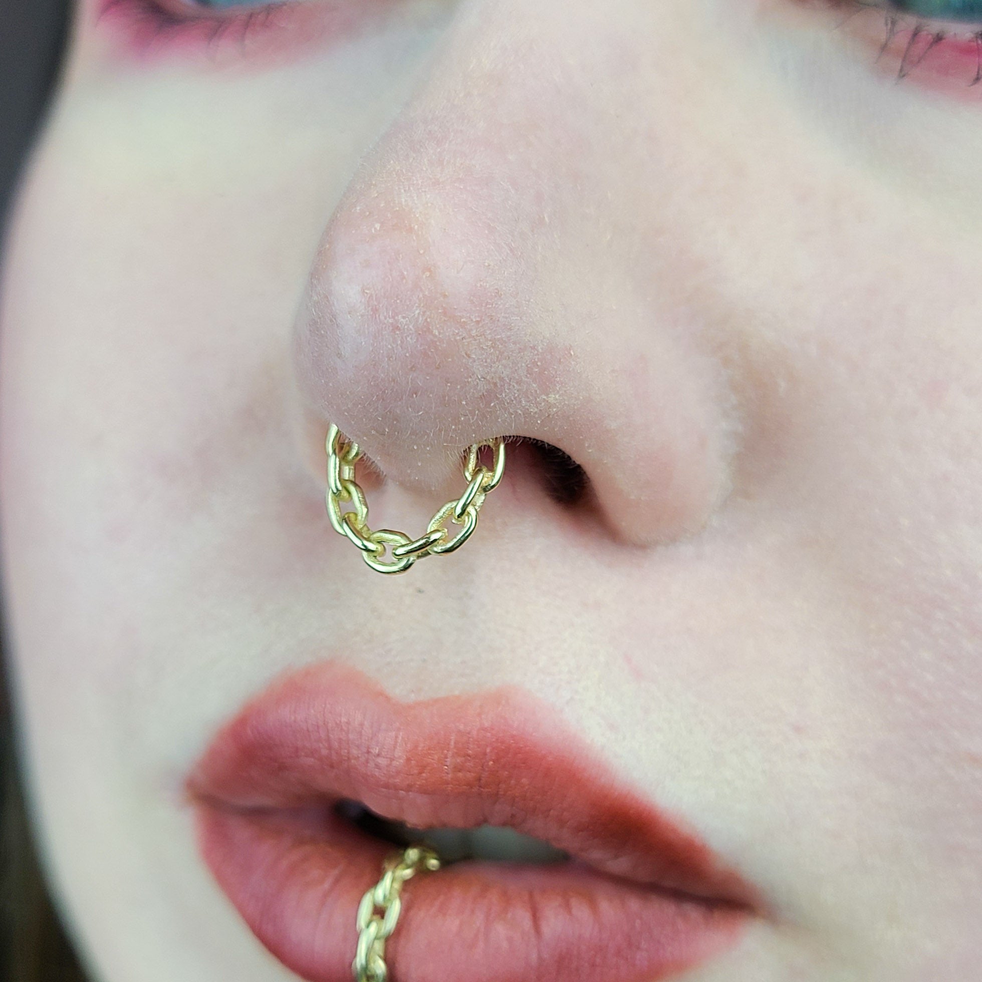 Collection of 10K - 14K Yellow Gold Chain Septum Ring in a gallery layout