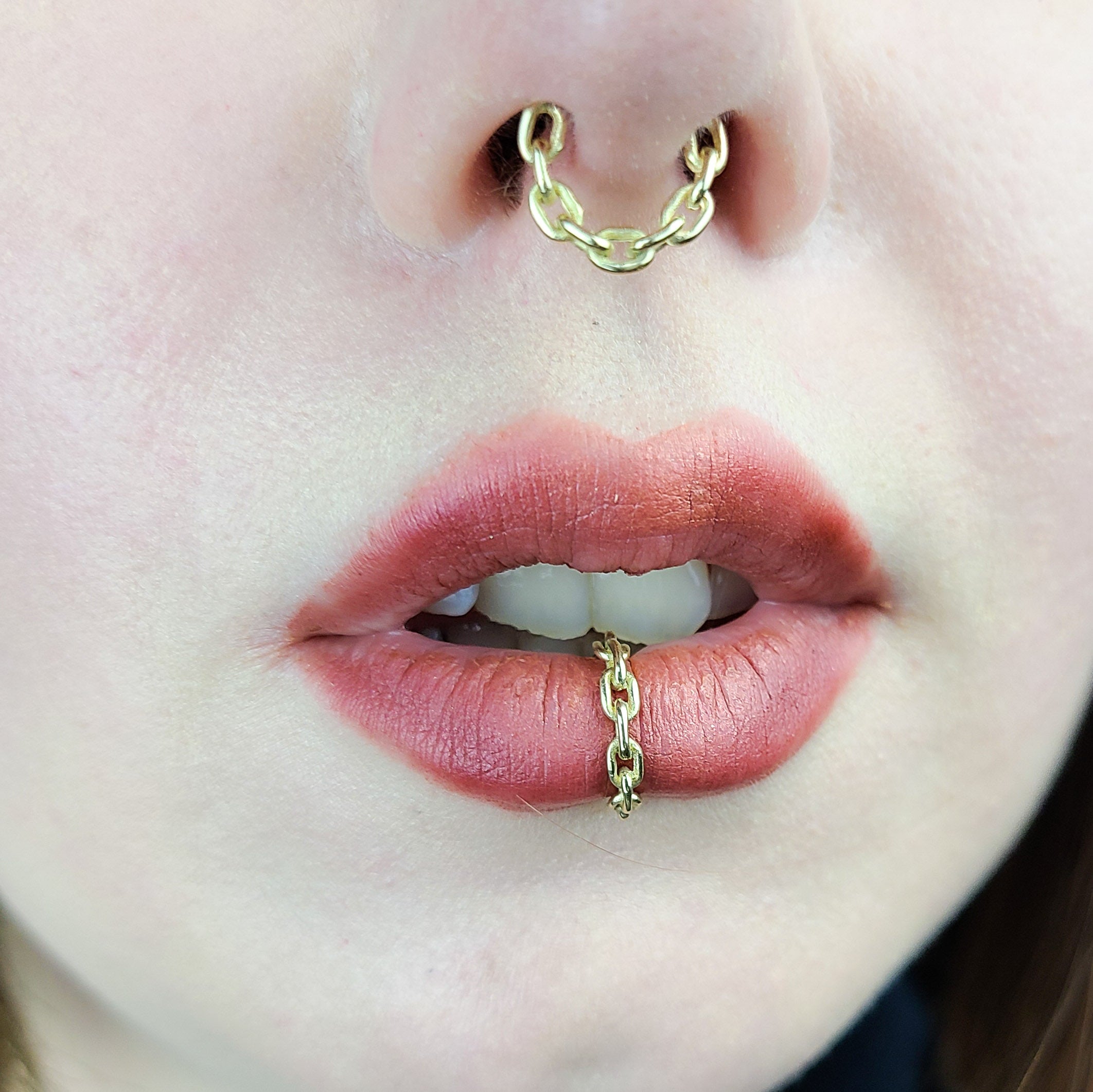 Collection of 10K - 14K Yellow Gold Chain Septum Ring in a gallery layout