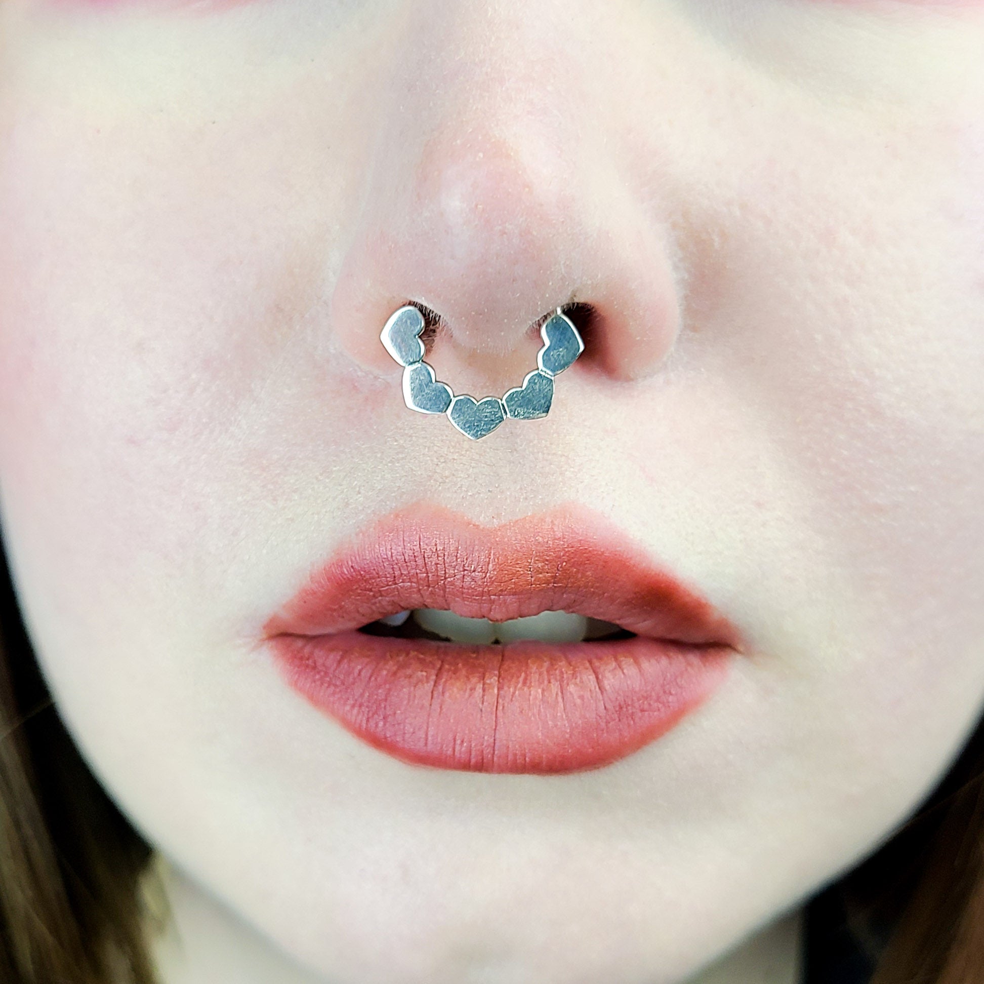 Collection of Shiny Silver Heart Septum Piercing in a gallery layout