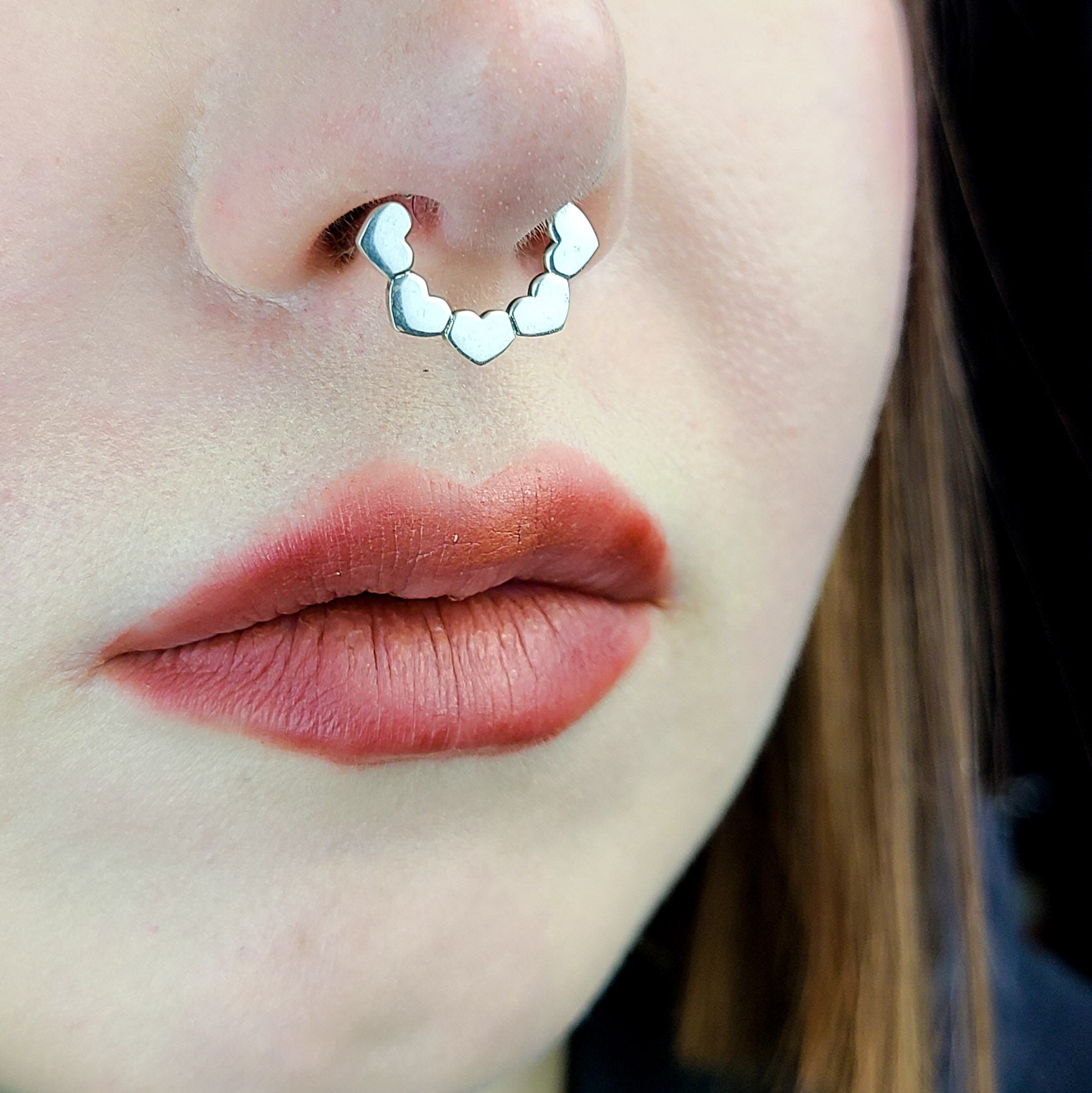 Collection of Shiny Silver Heart Septum Piercing in a gallery layout