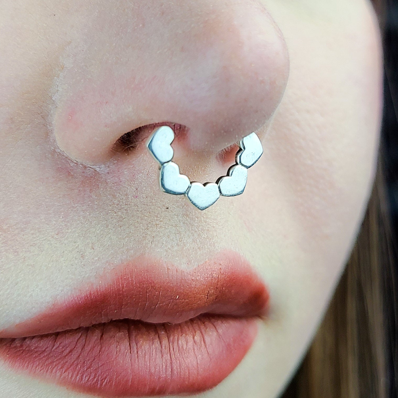 Collection of Piercing Septum Coeur Argent Brillant in a gallery layout