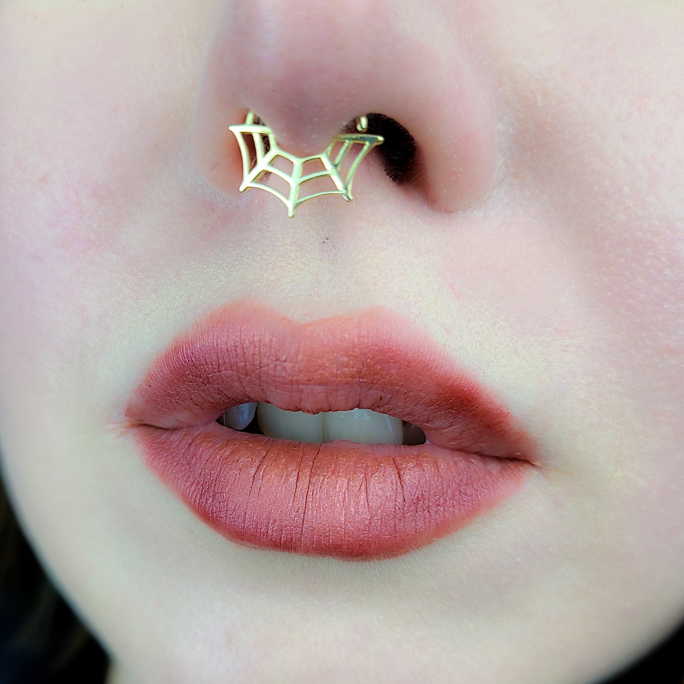 Collection of 10K - 14K Yellow Gold Spider Web Nose Ring Septum Piercing Halloween in a gallery layout