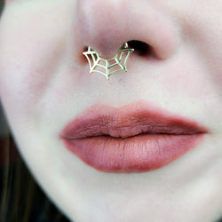 Collection of 10K - 14K Yellow Gold Spider Web Nose Ring Septum Piercing Halloween in a gallery layout