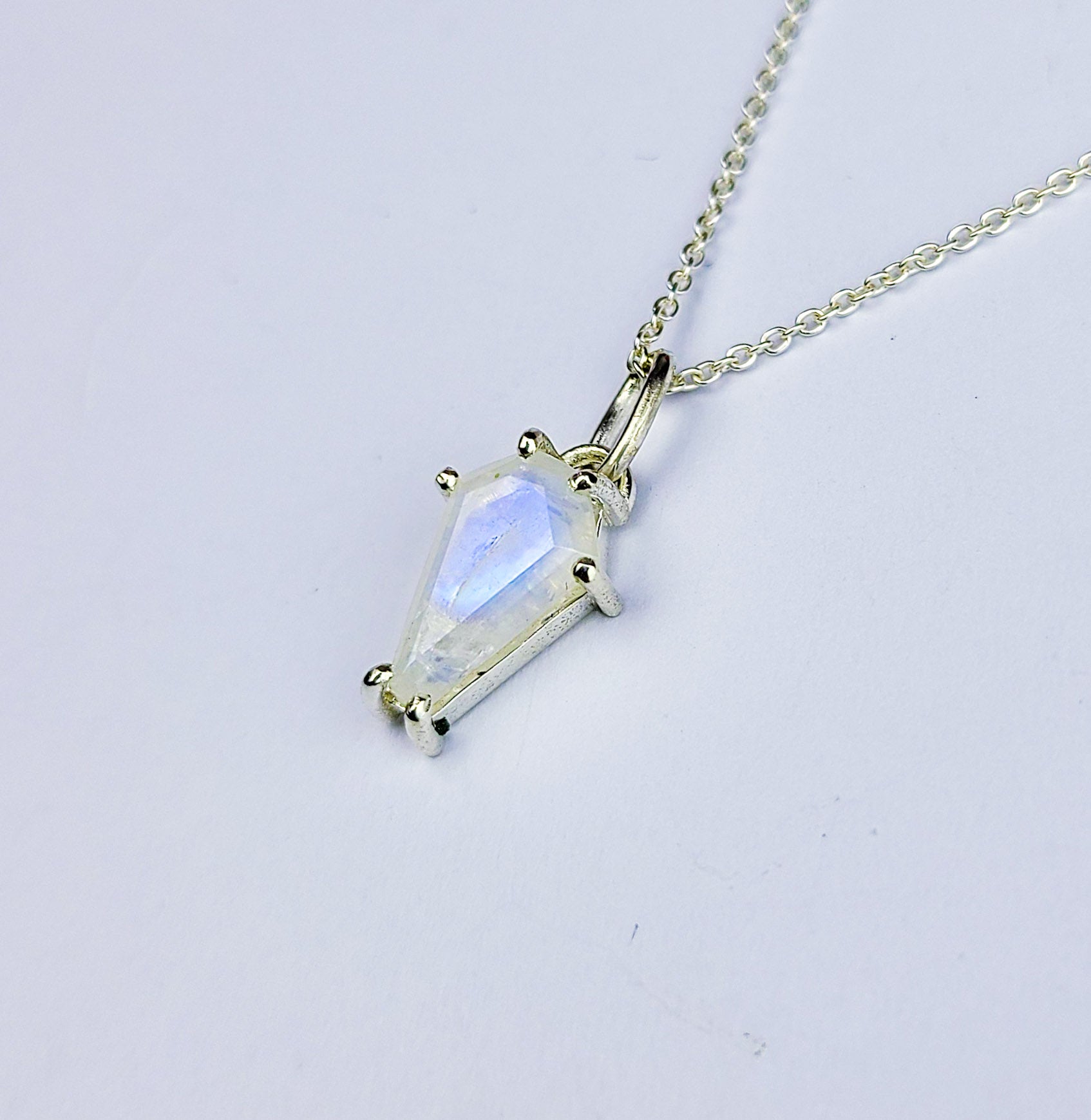 Collection of Rainbow Moonstone Coffin Necklace Pendant (8x13) in a gallery layout