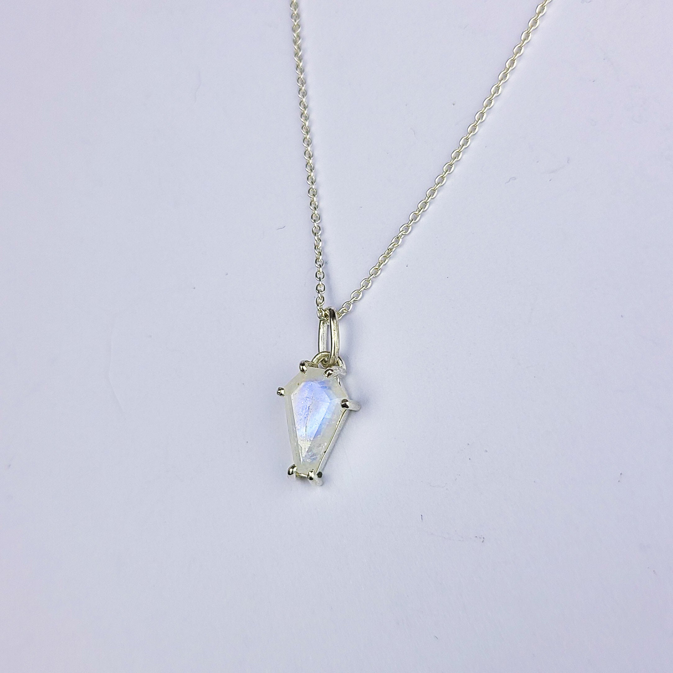 Collection of Rainbow Moonstone Coffin Necklace Pendant (8x13) in a gallery layout