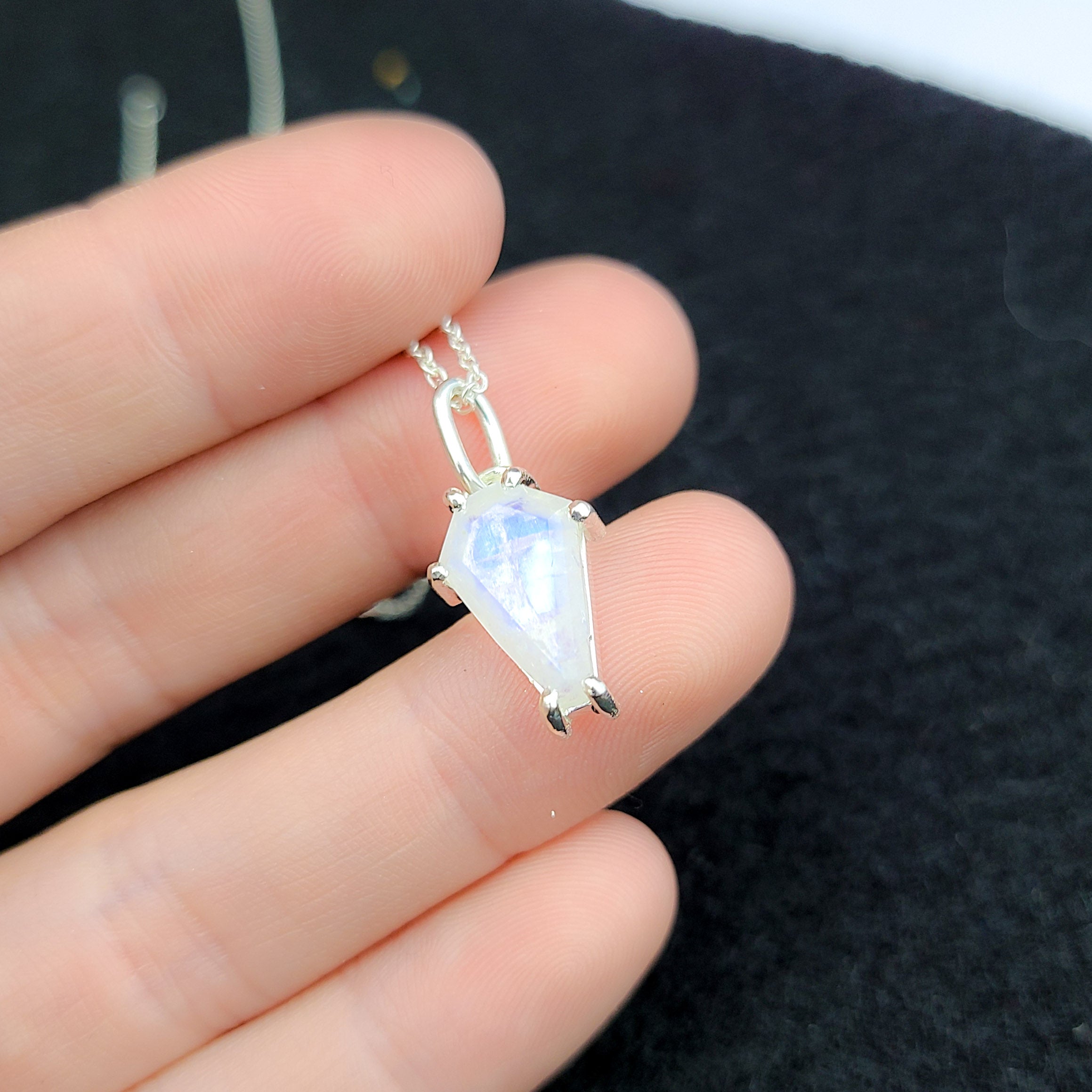 Collection of Rainbow Moonstone Coffin Necklace Pendant (8x13) in a gallery layout