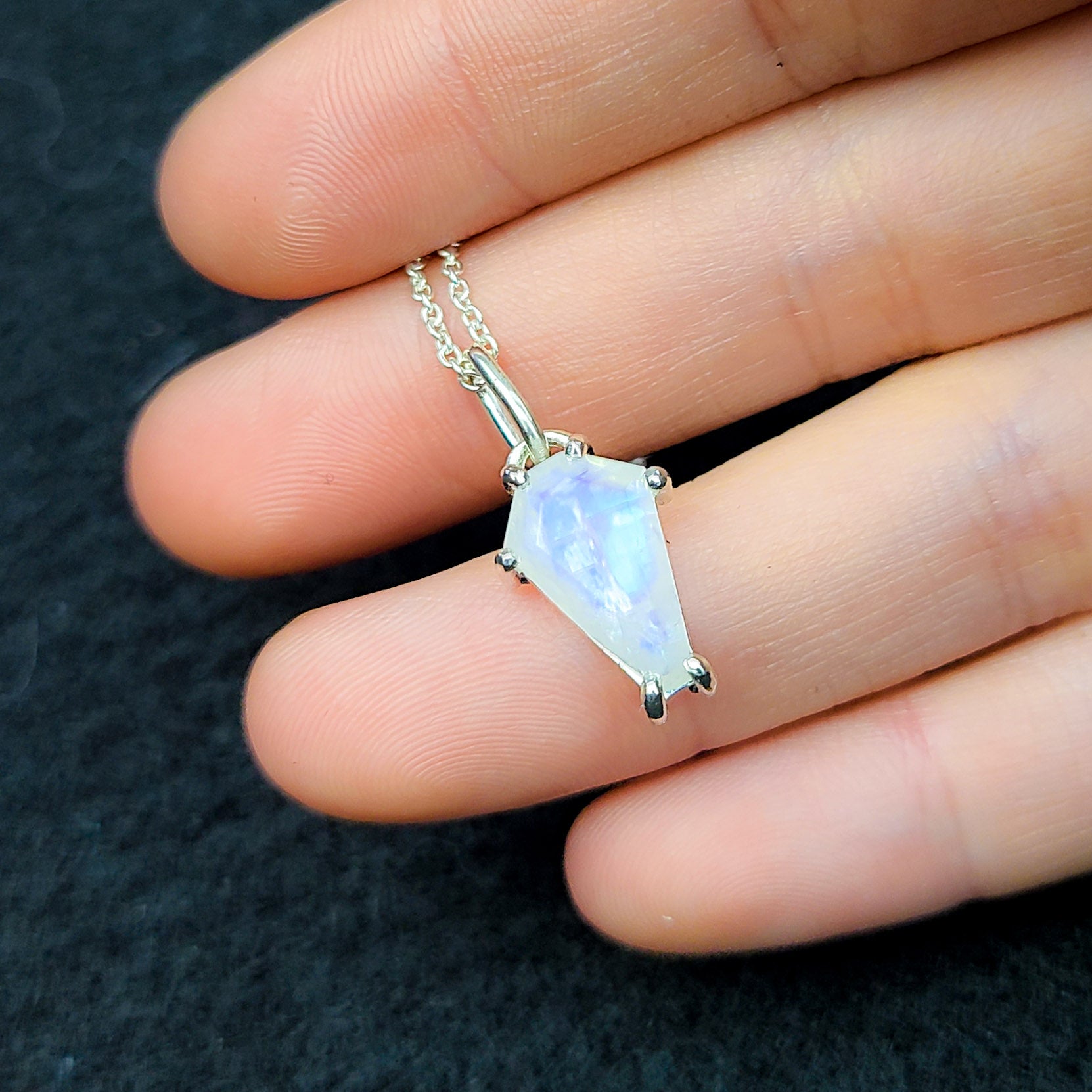 Collection of Rainbow Moonstone Coffin Necklace Pendant (8x13) in a gallery layout