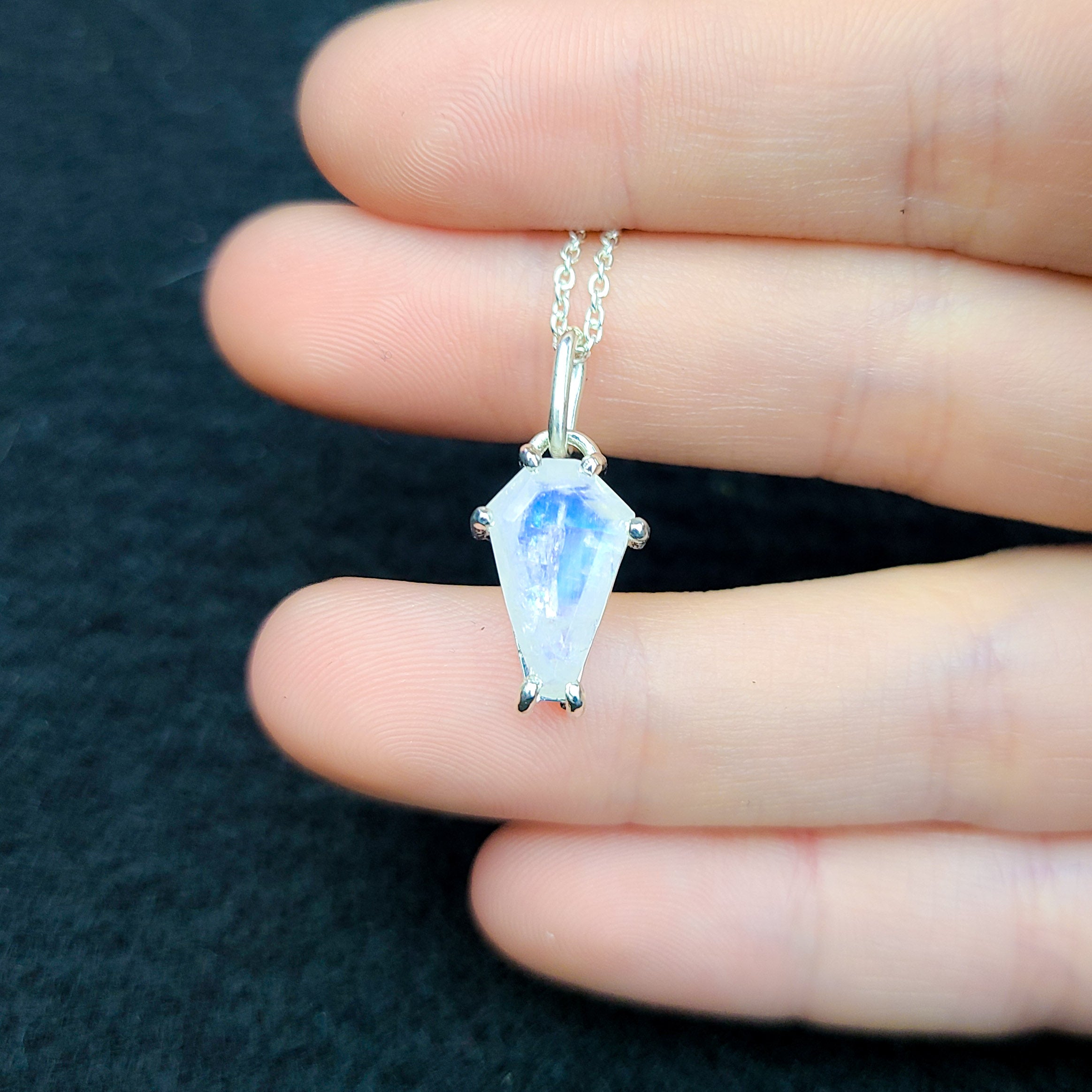 Collection of Rainbow Moonstone Coffin Necklace Pendant (8x13) in a gallery layout