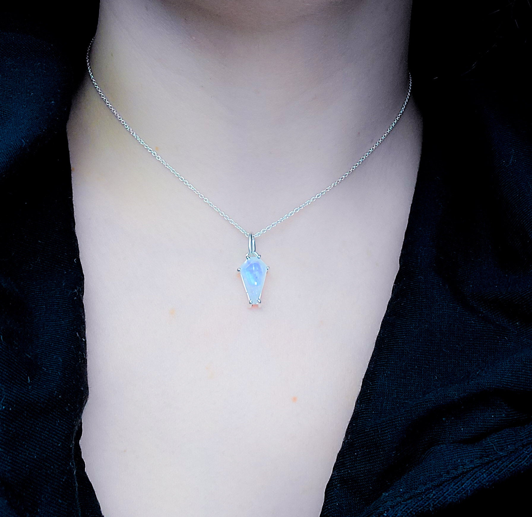 Collection of Rainbow Moonstone Coffin Necklace Pendant (8x13) in a gallery layout