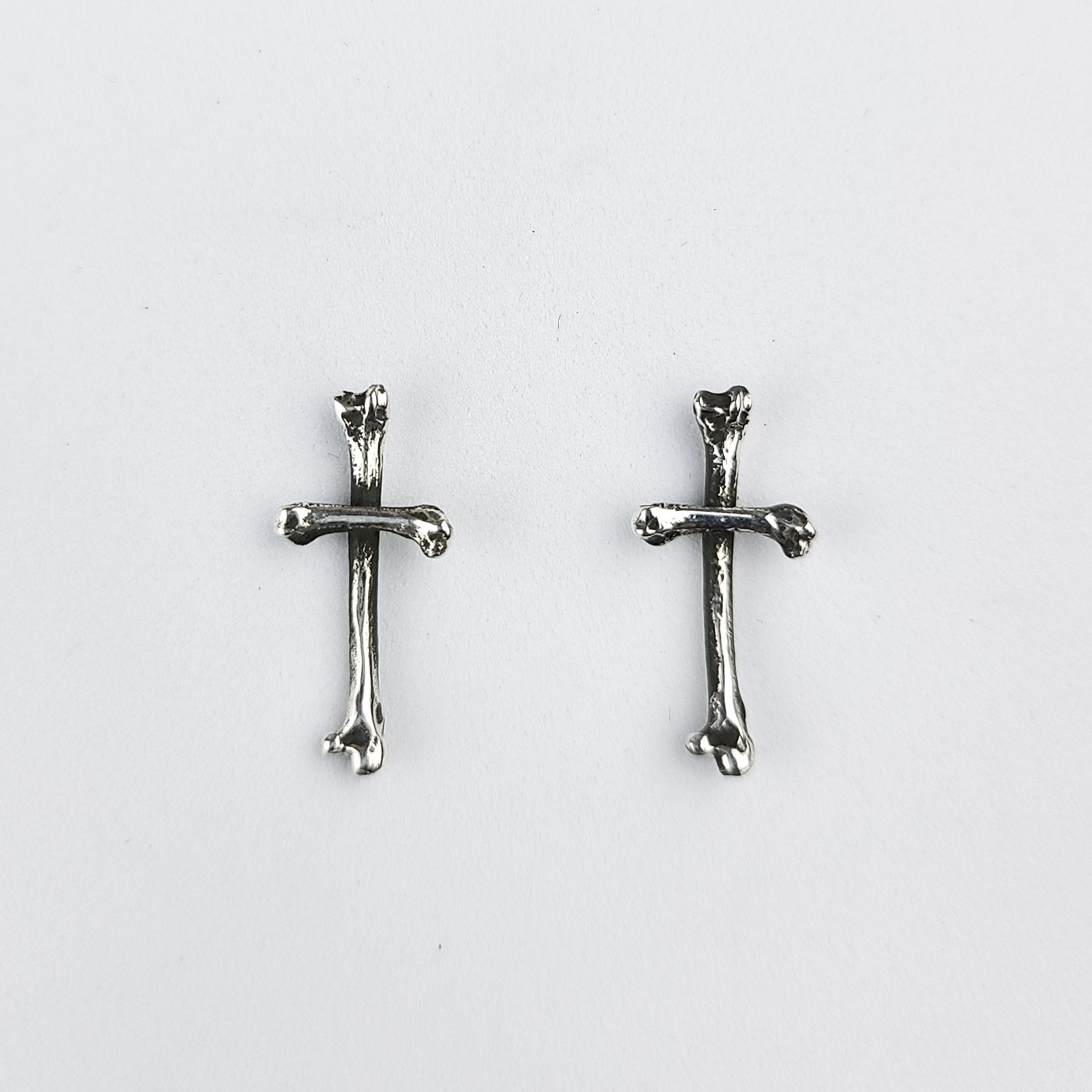 Small Bone Stud Earrings, Tiny Cross Earrings