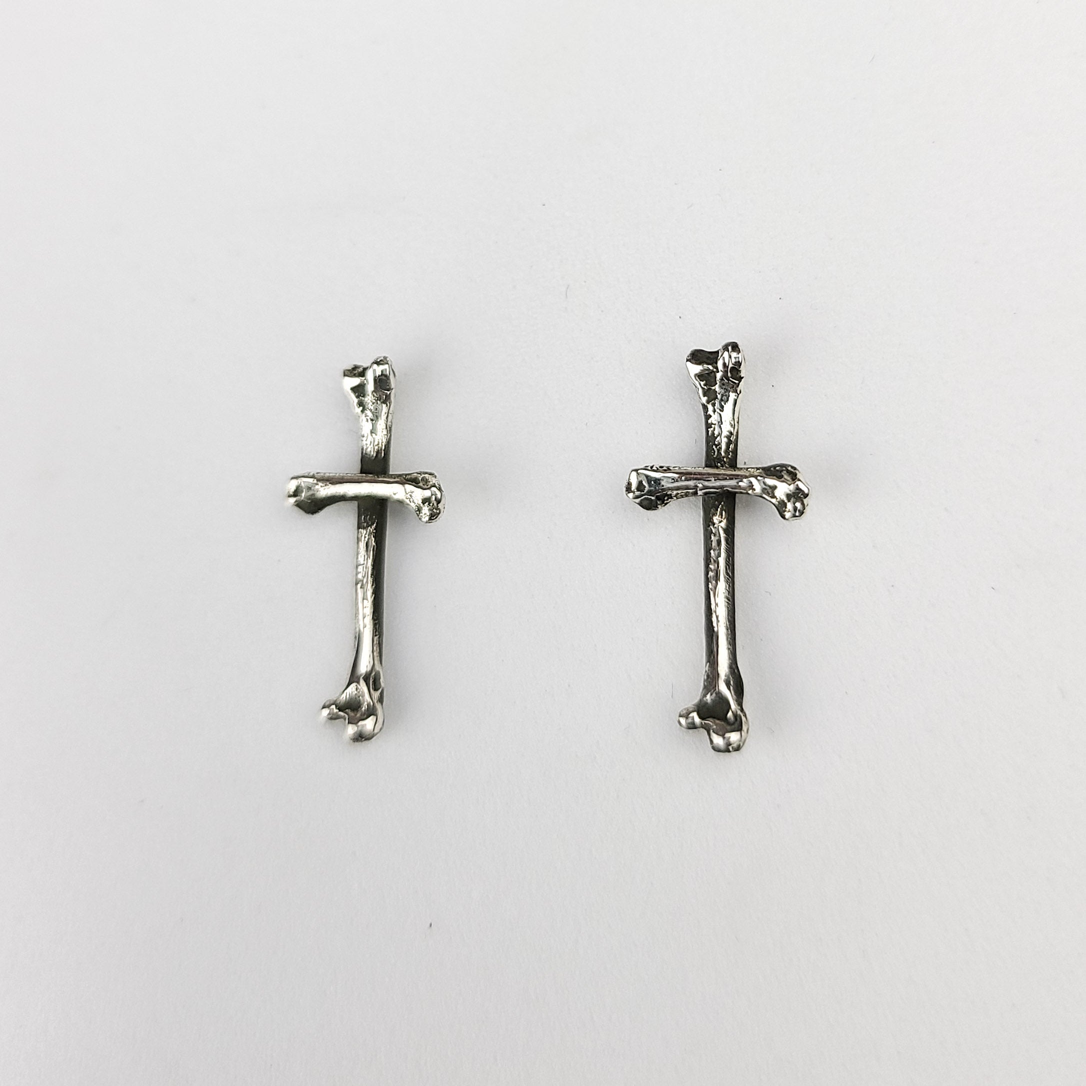 Small Bone Stud Earrings, Tiny Cross Earrings