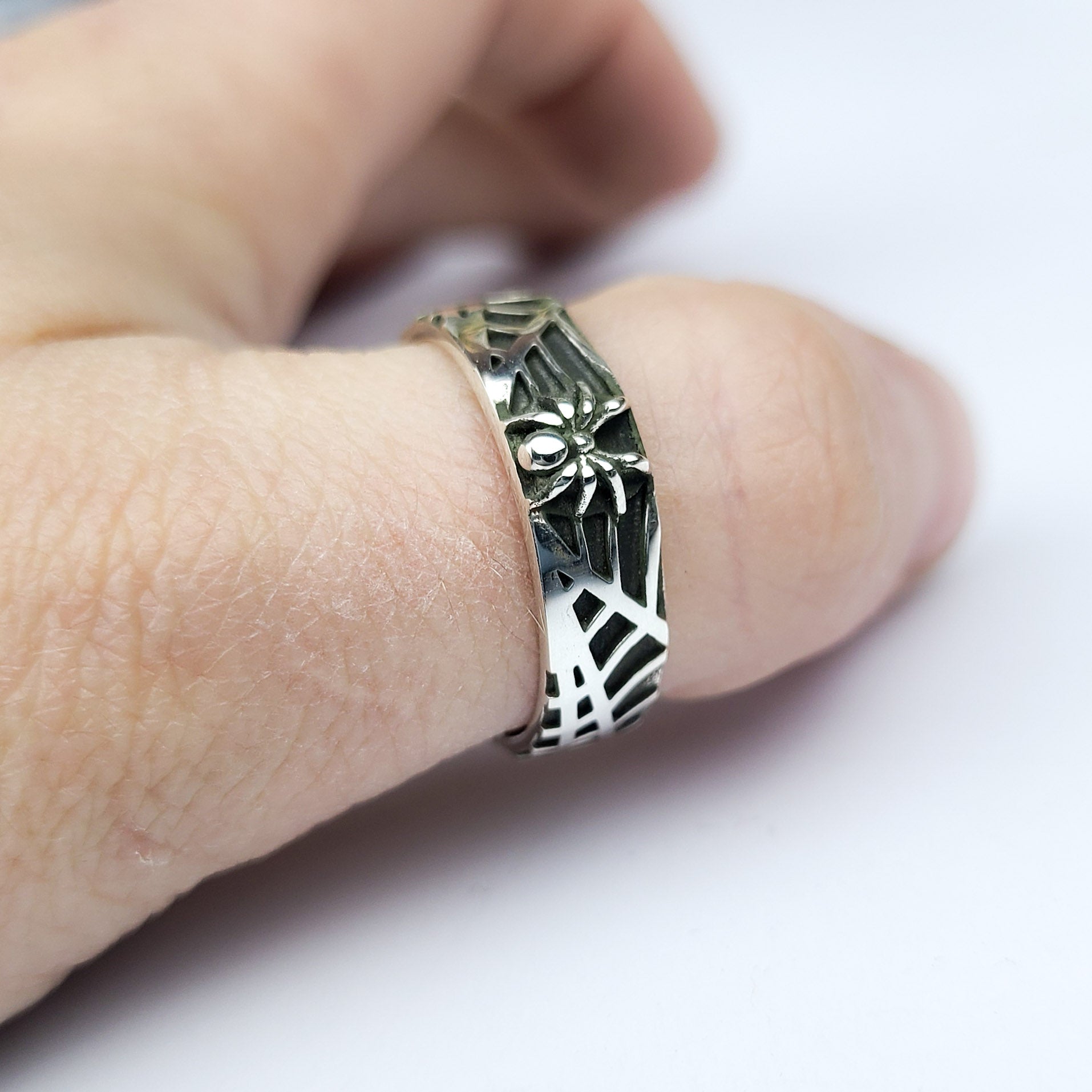 Collection of Spider and Spider Web Ring Band in a gallery layout