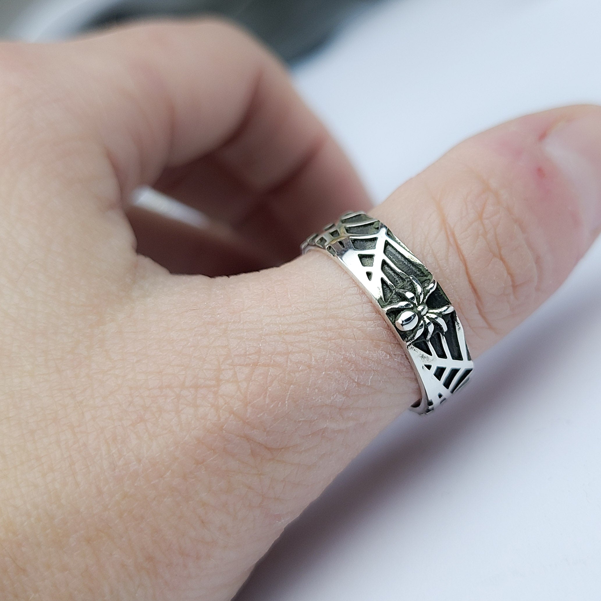 Collection of Spider and Spider Web Ring Band in a gallery layout