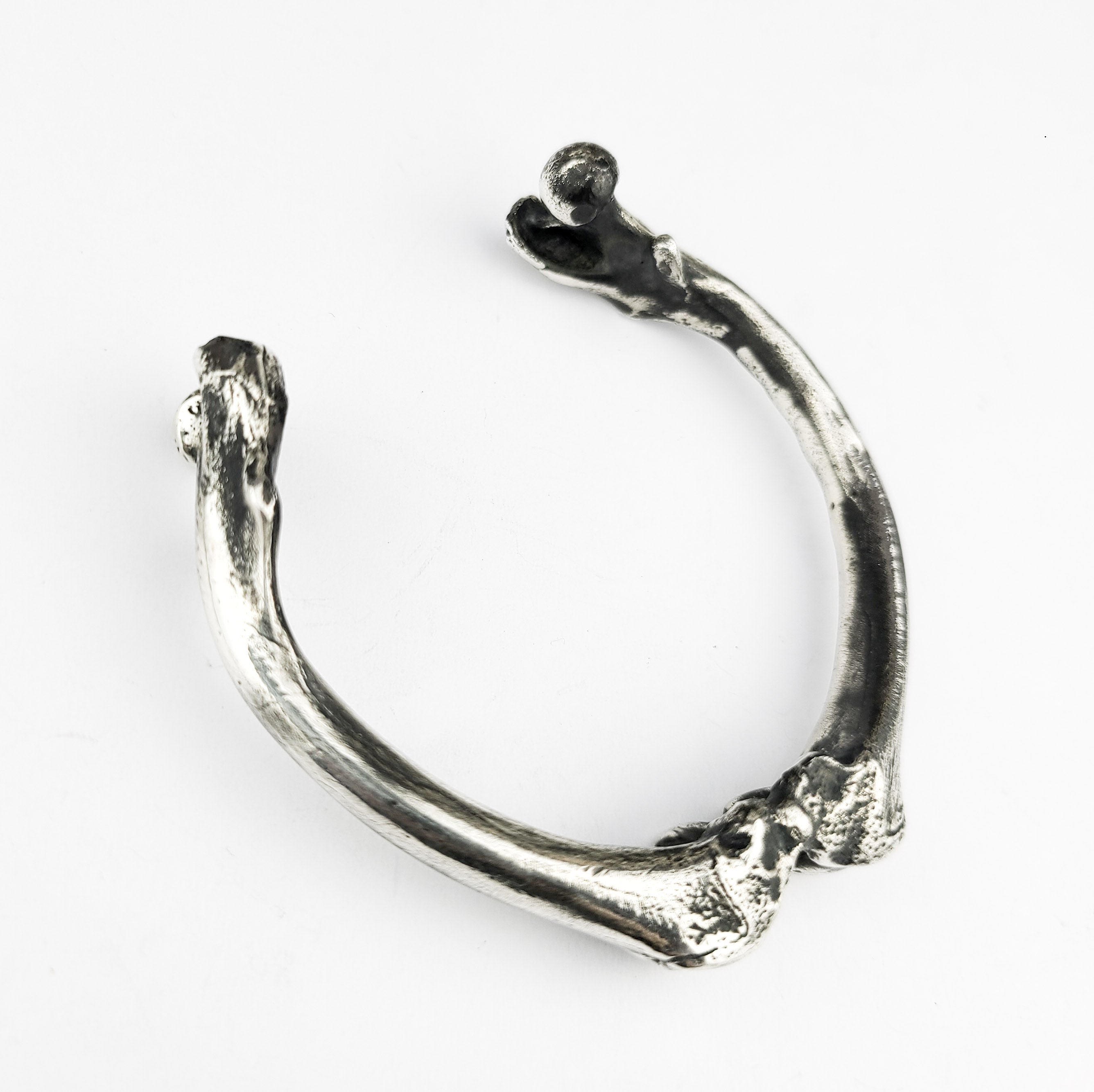 Heavy Sterling Silver Bone Bangle Bracelet, Massive Mens Cuff