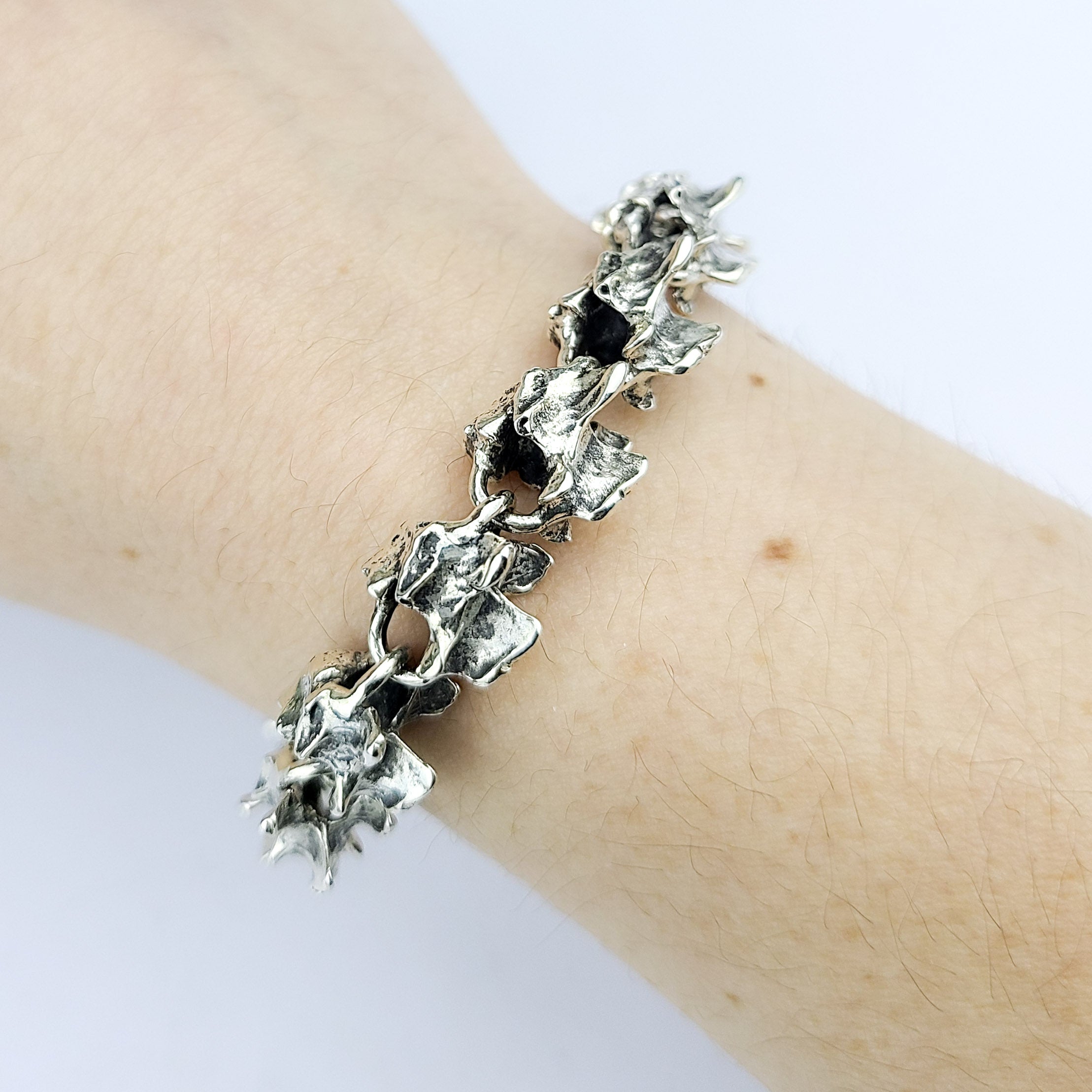 Collection of Chunky Spine Bracelet, Heavy Silver Mens Bracelet in a gallery layout