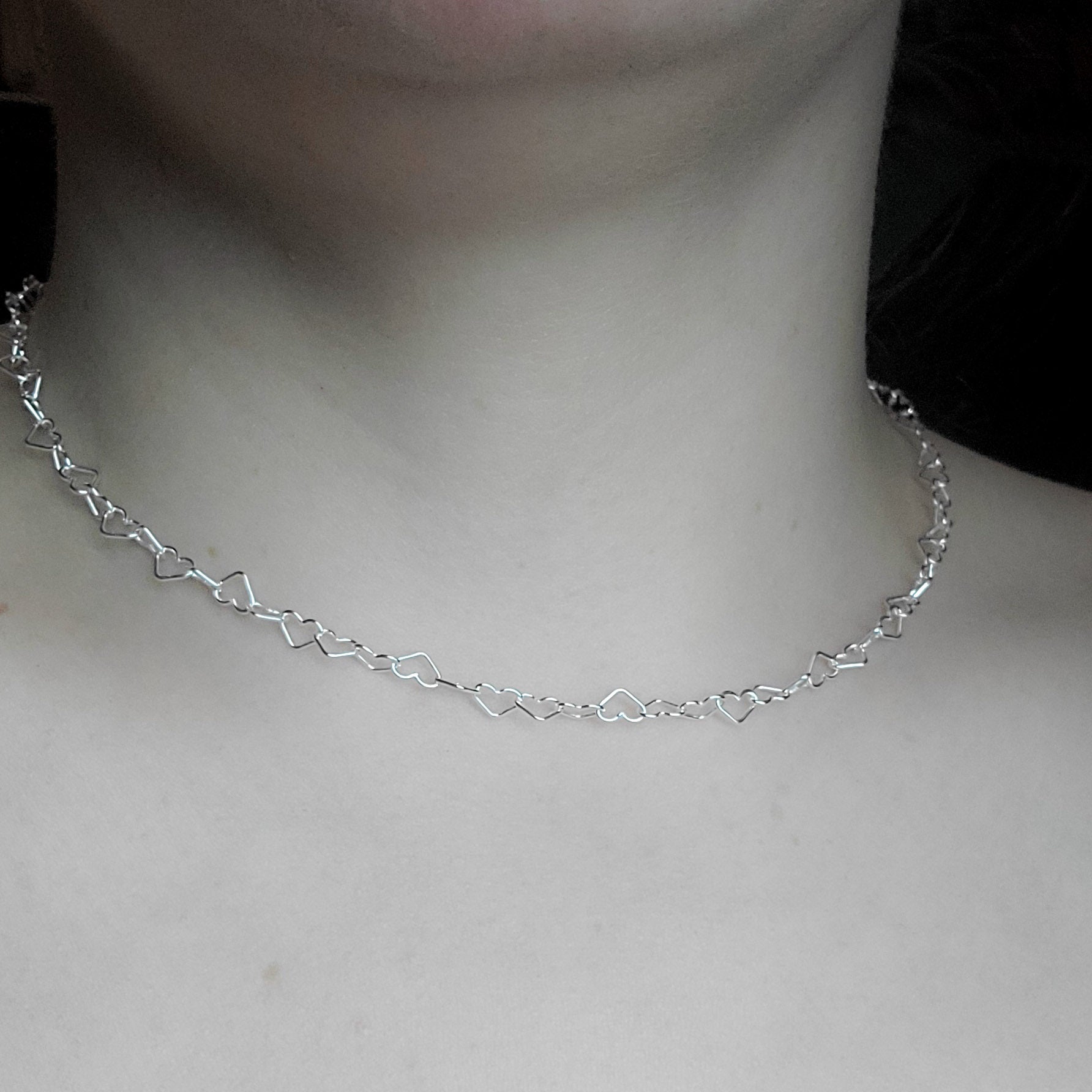 Tiny Heart Chain, Sterling Silver Heart Necklace