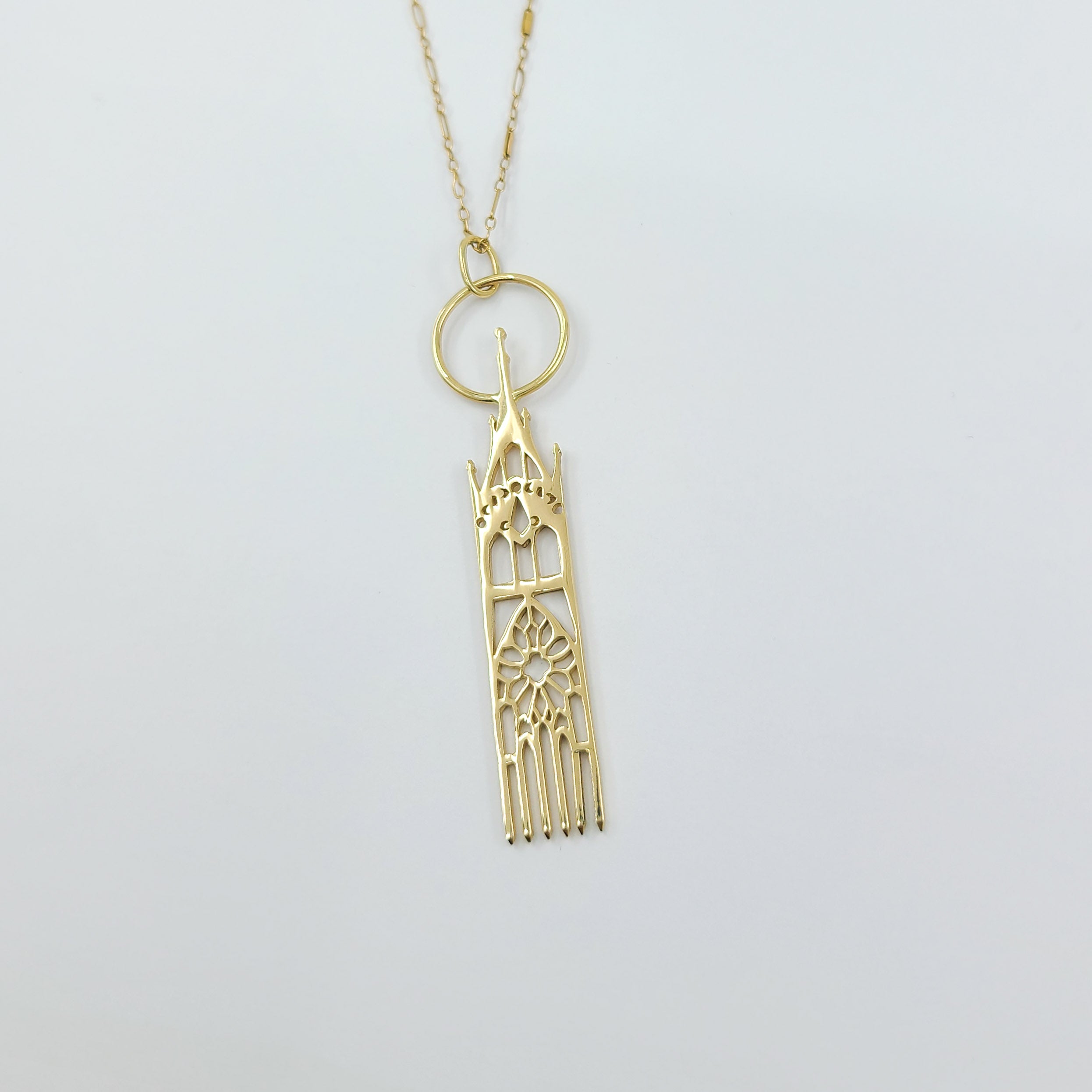 Collection of 10K 14K Yellow Gold Moon Cathedral Pendant in a gallery layout