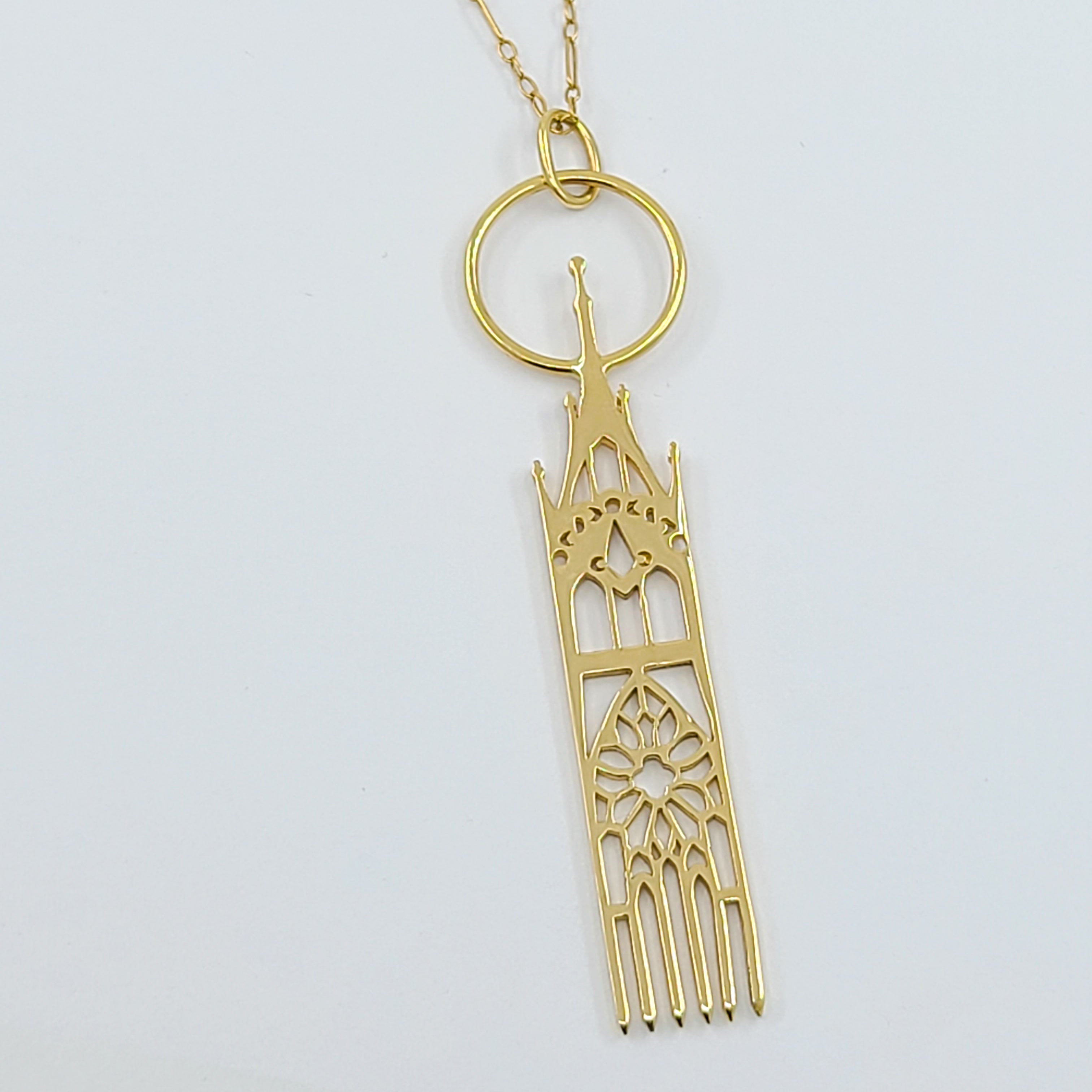 10K 14K Yellow Gold Moon Cathedral Pendant