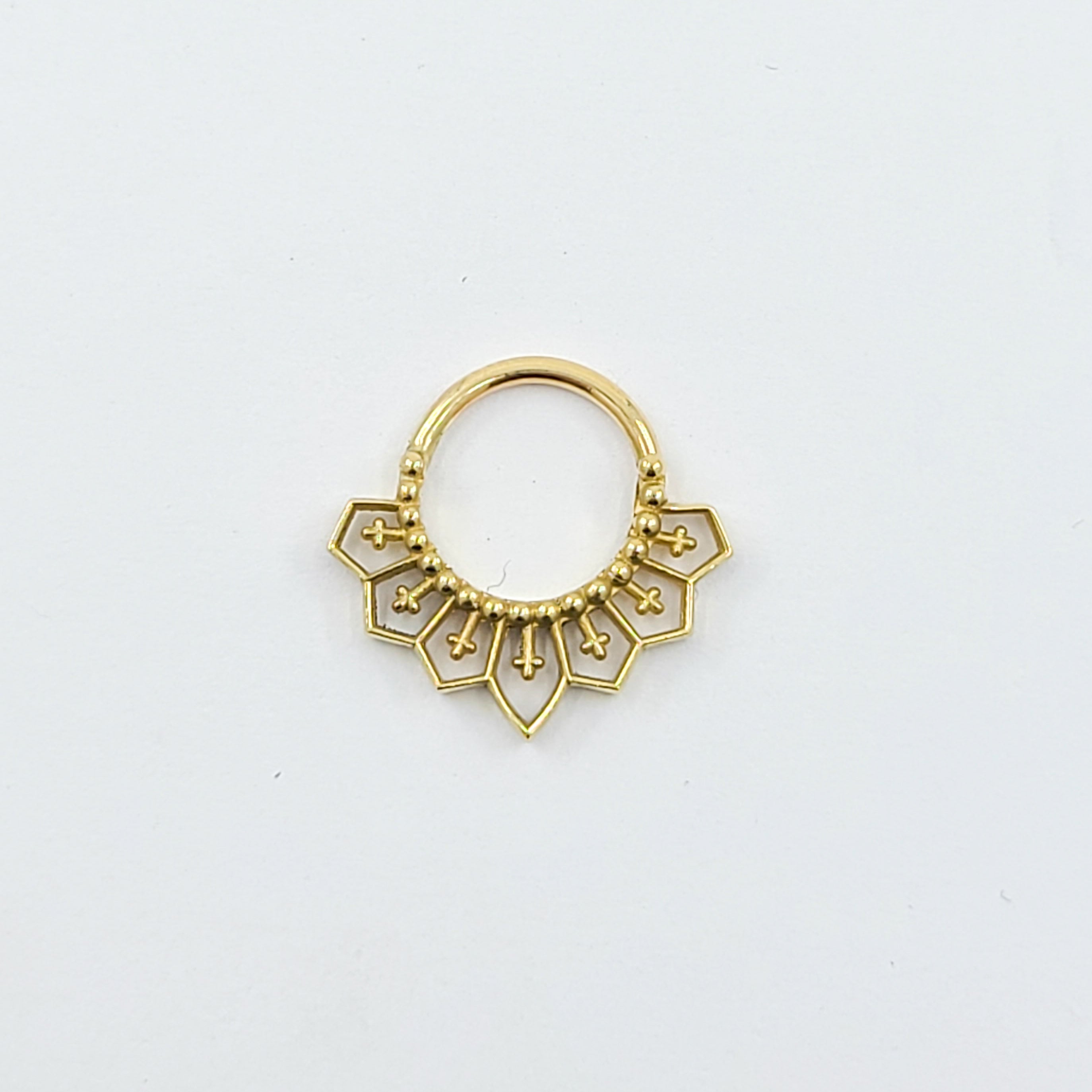 10K - 14K Solid Gold Gothic Lace Septum, Inverted Cross Nose Ring