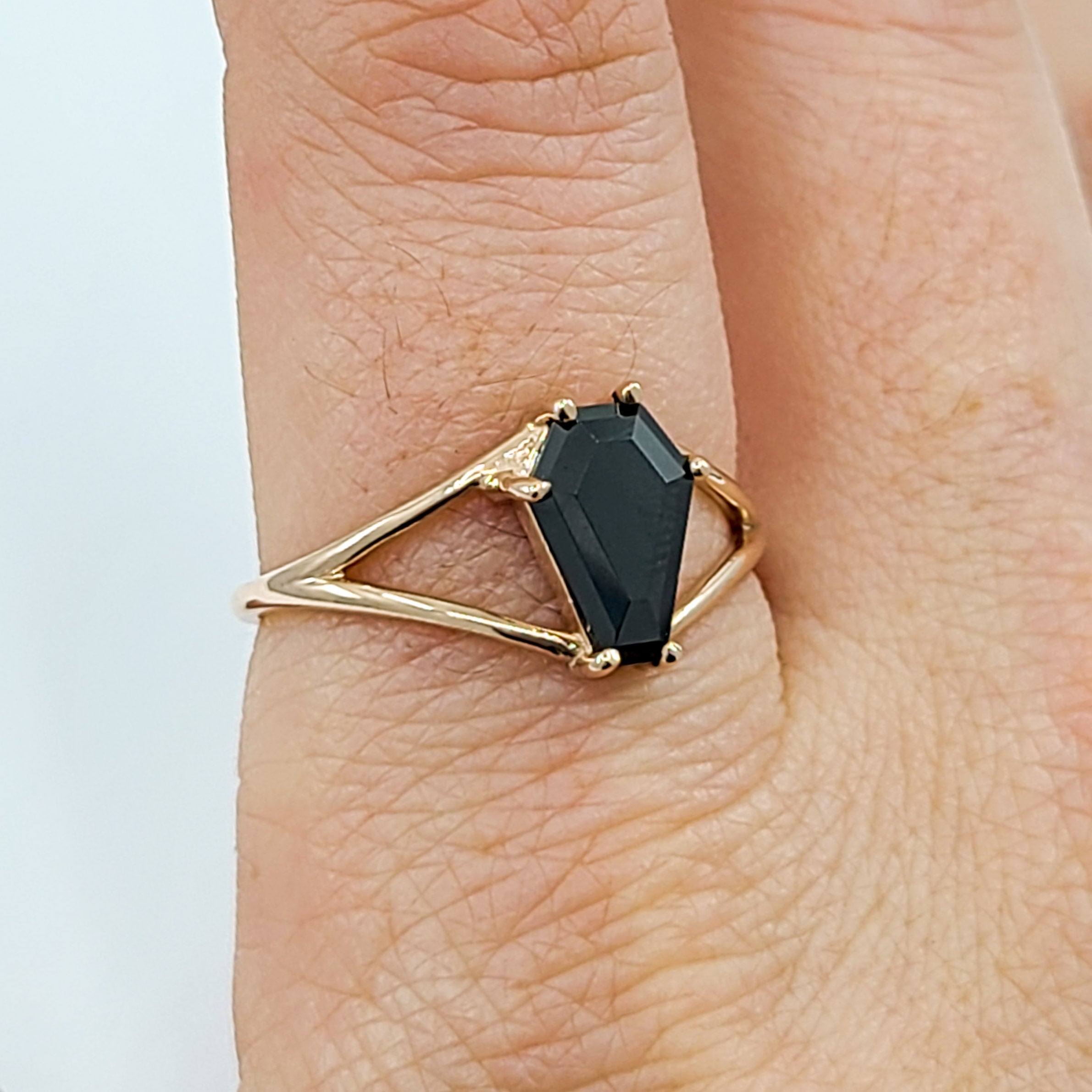 Black Coffin Rose Gold Engagement Ring (6x9)