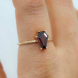 Collection of Blood Red Coffin Ring, 14K Rose Gold Engagement Ring (6x9) in a gallery layout