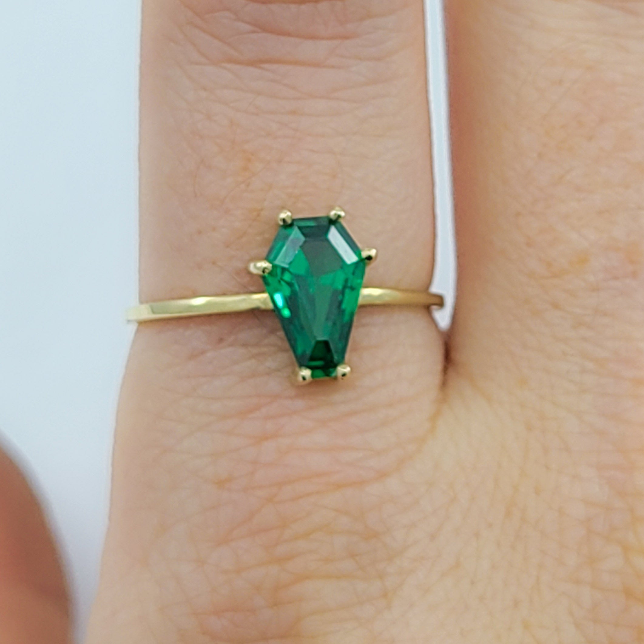 Collection of Absinthe Green Coffin Yellow Gold Engagement Ring (6x9) in a gallery layout