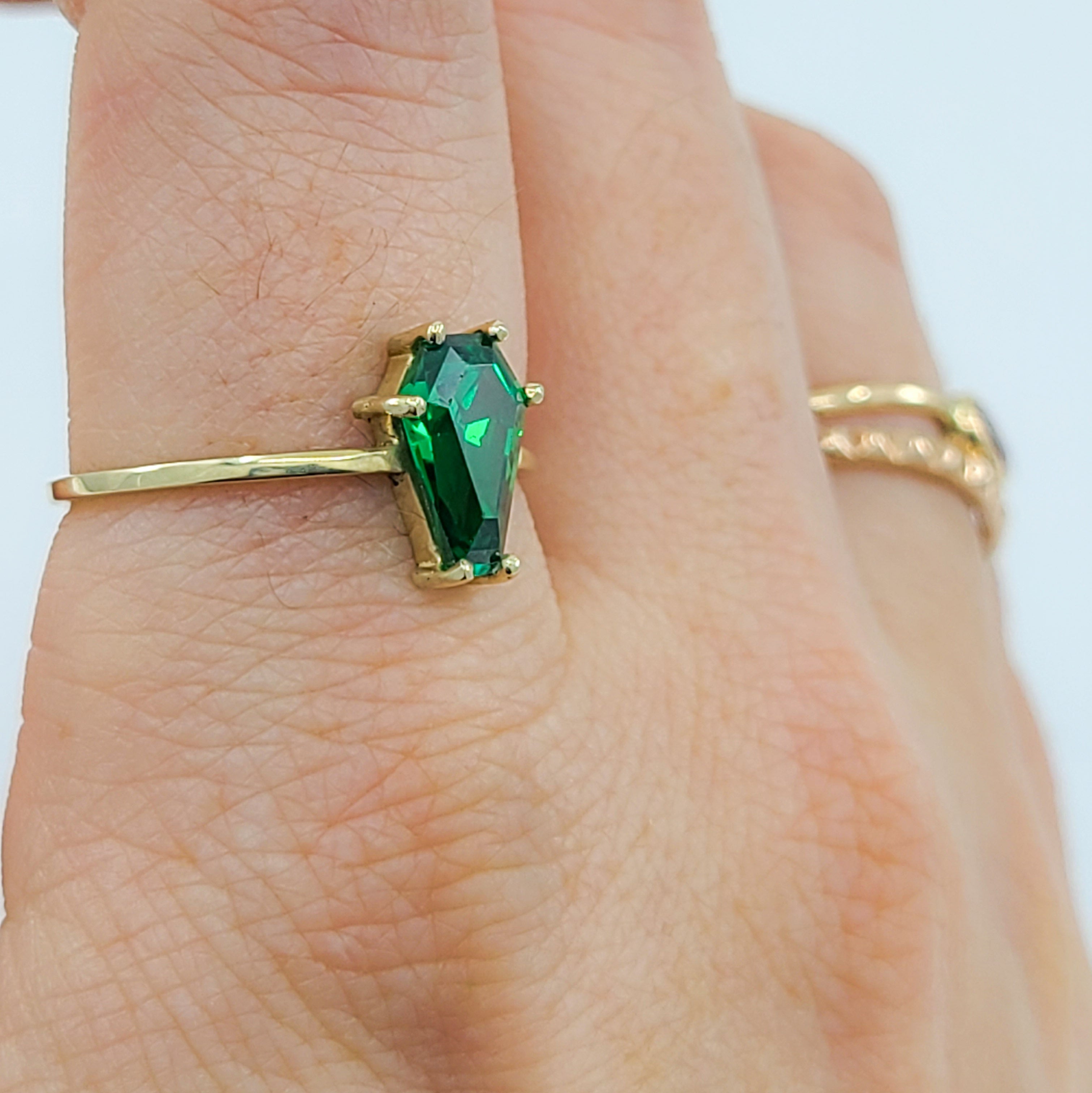 Collection of Absinthe Green Coffin Yellow Gold Engagement Ring (6x9) in a gallery layout