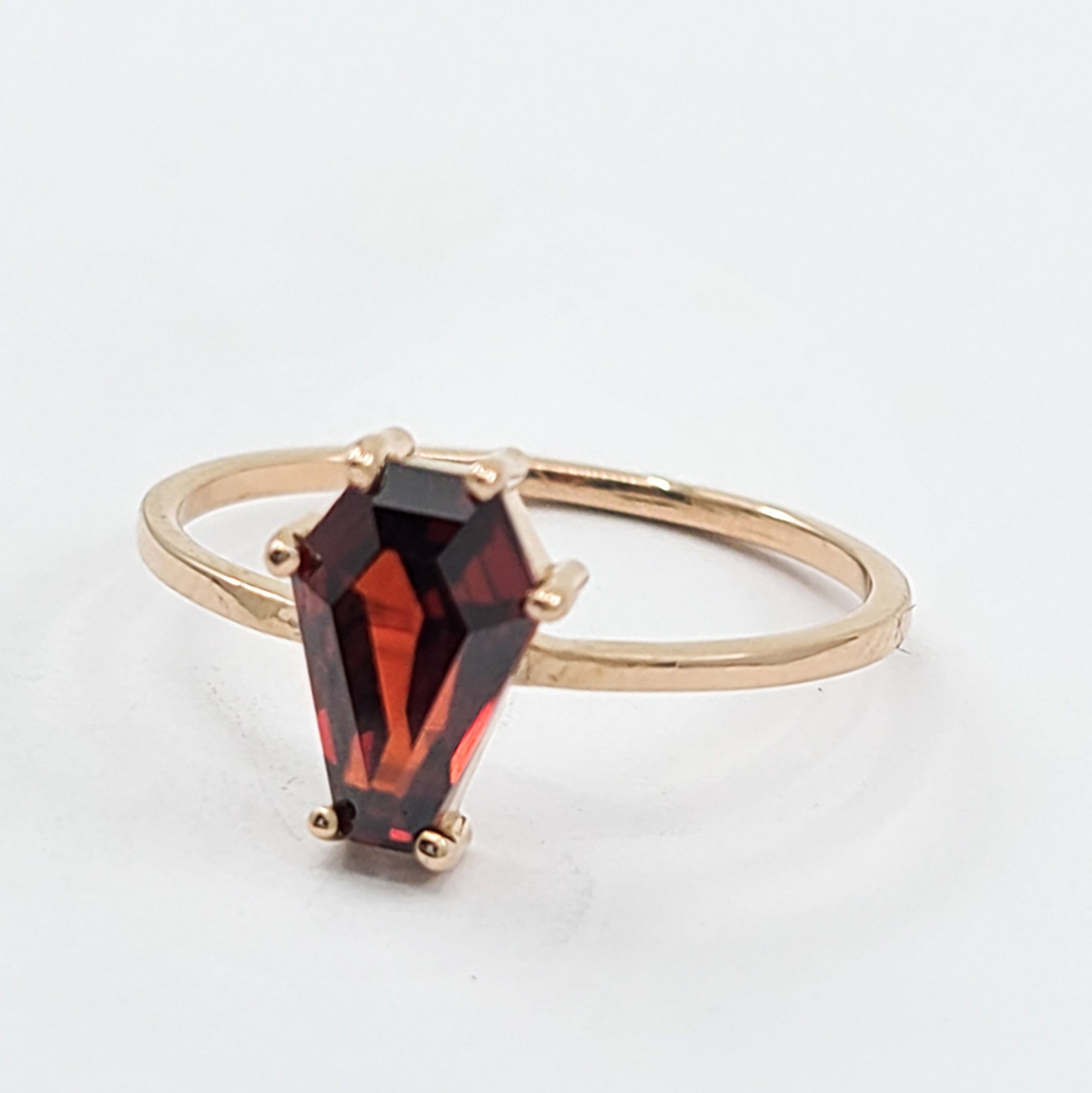 Collection of Blood Red Coffin Ring, 14K Rose Gold Engagement Ring (6x9) in a gallery layout