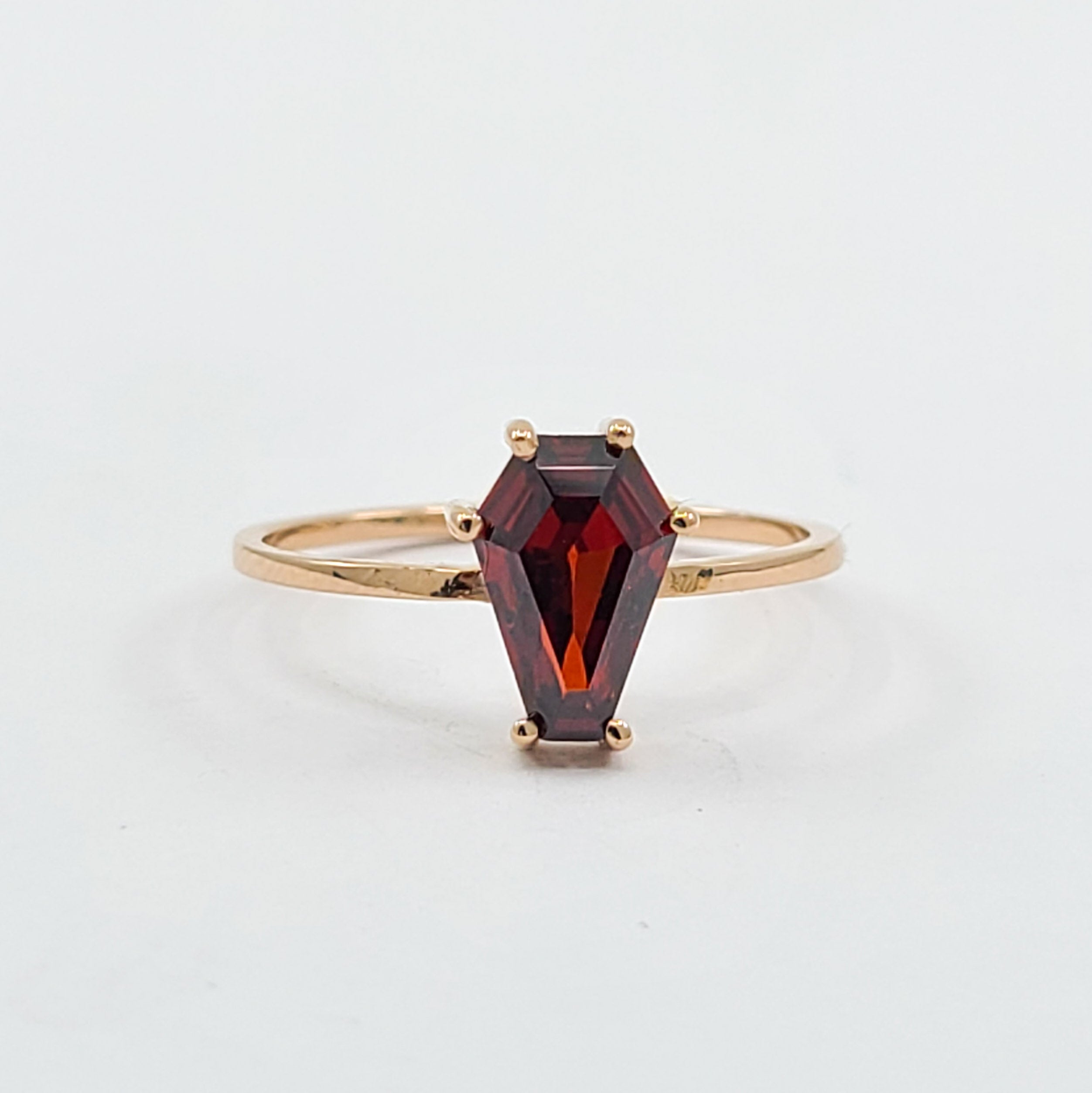 Collection of Blood Red Coffin Ring, 14K Rose Gold Engagement Ring (6x9) in a gallery layout