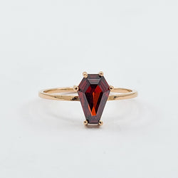 Collection of Blood Red Coffin Ring, 14K Rose Gold Engagement Ring (6x9) in a gallery layout