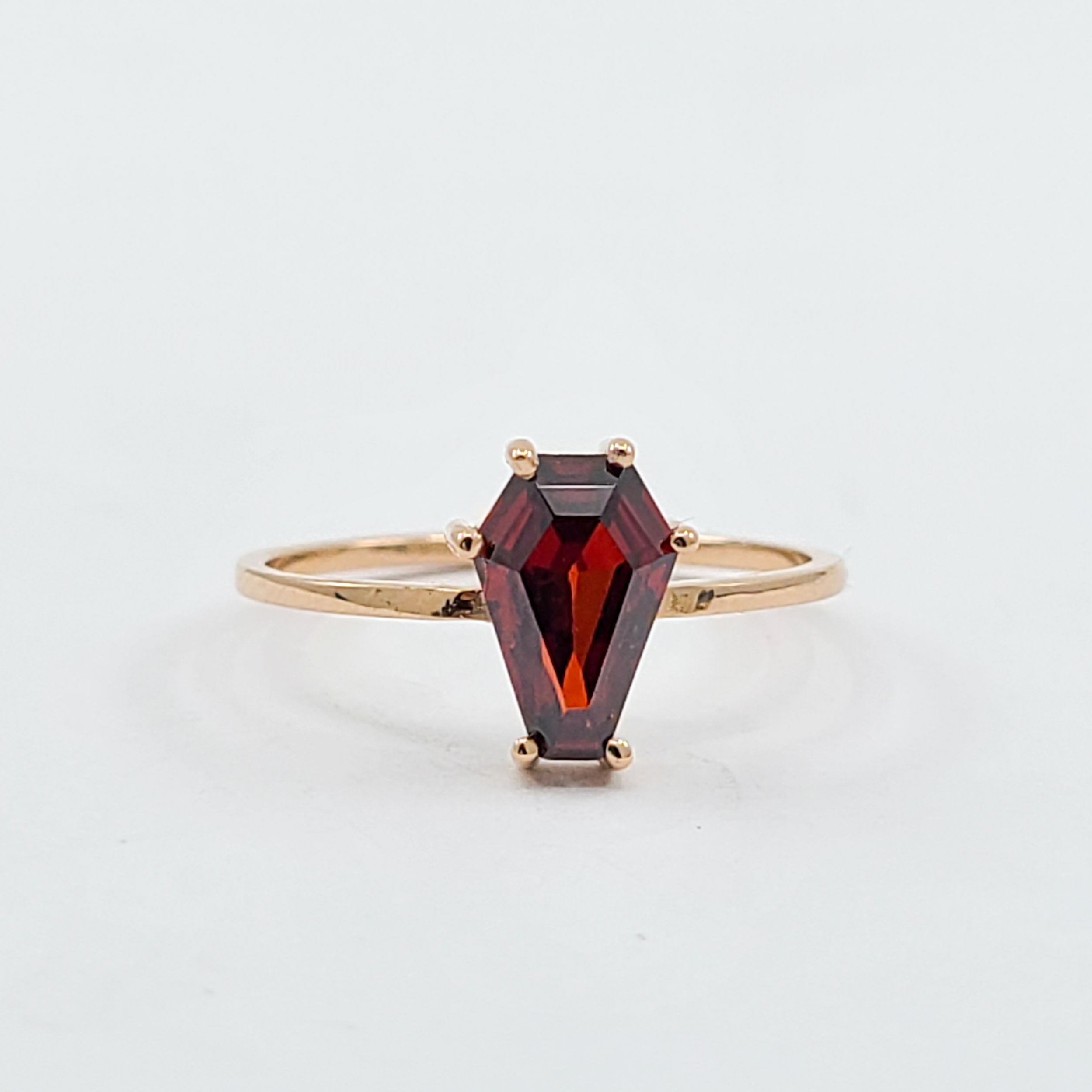 Blood Red Coffin Ring, 14K Rose Gold Engagement Ring (6x9)